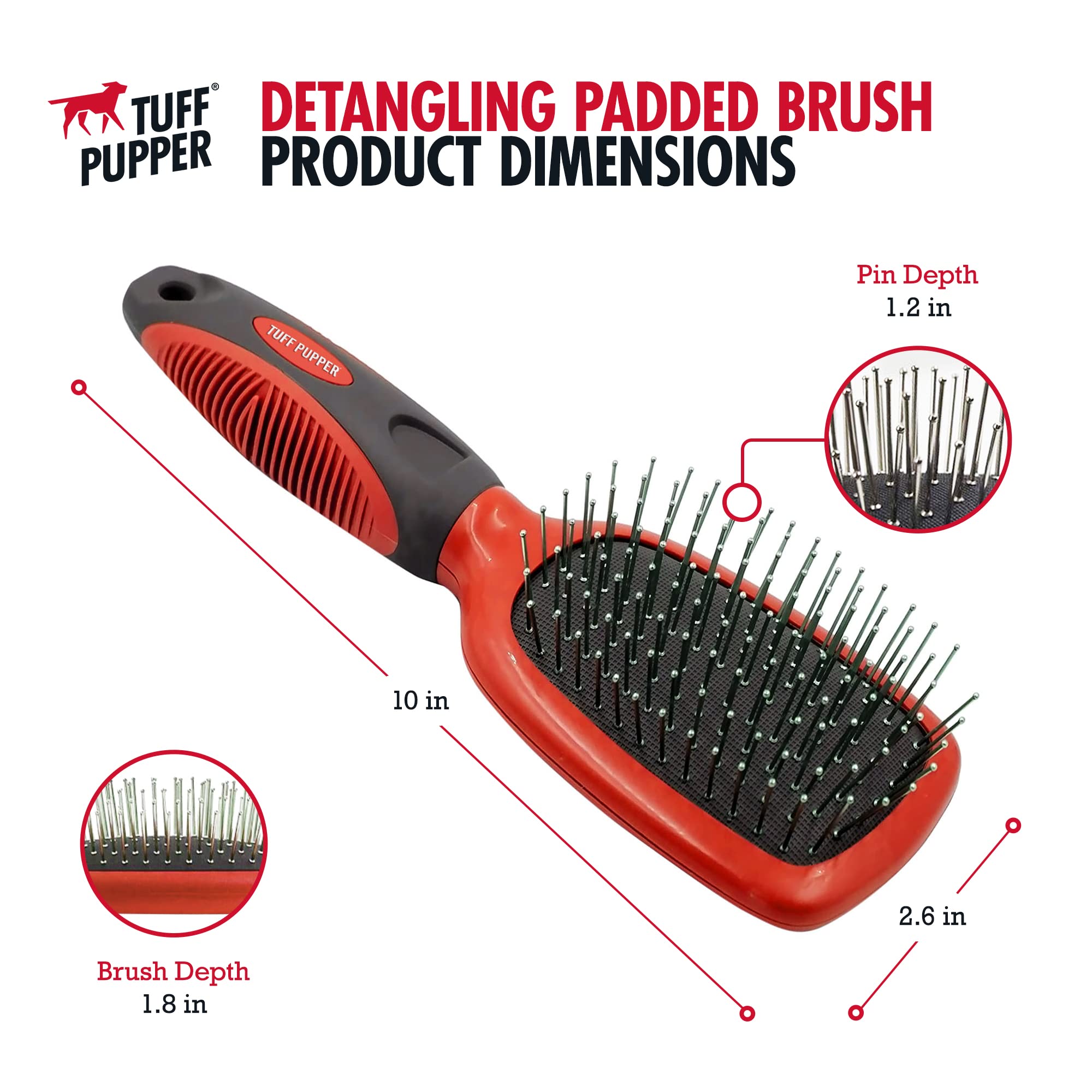 Tuff Pupper Stainless Steel Pin Brush For Dogs | Cat Hair Brush - Cat Shed Brush | Great Detangling Brush For Dogs | Suitable For All Pets With Long Or Short Hair | Dematting & Detangling Undercoat