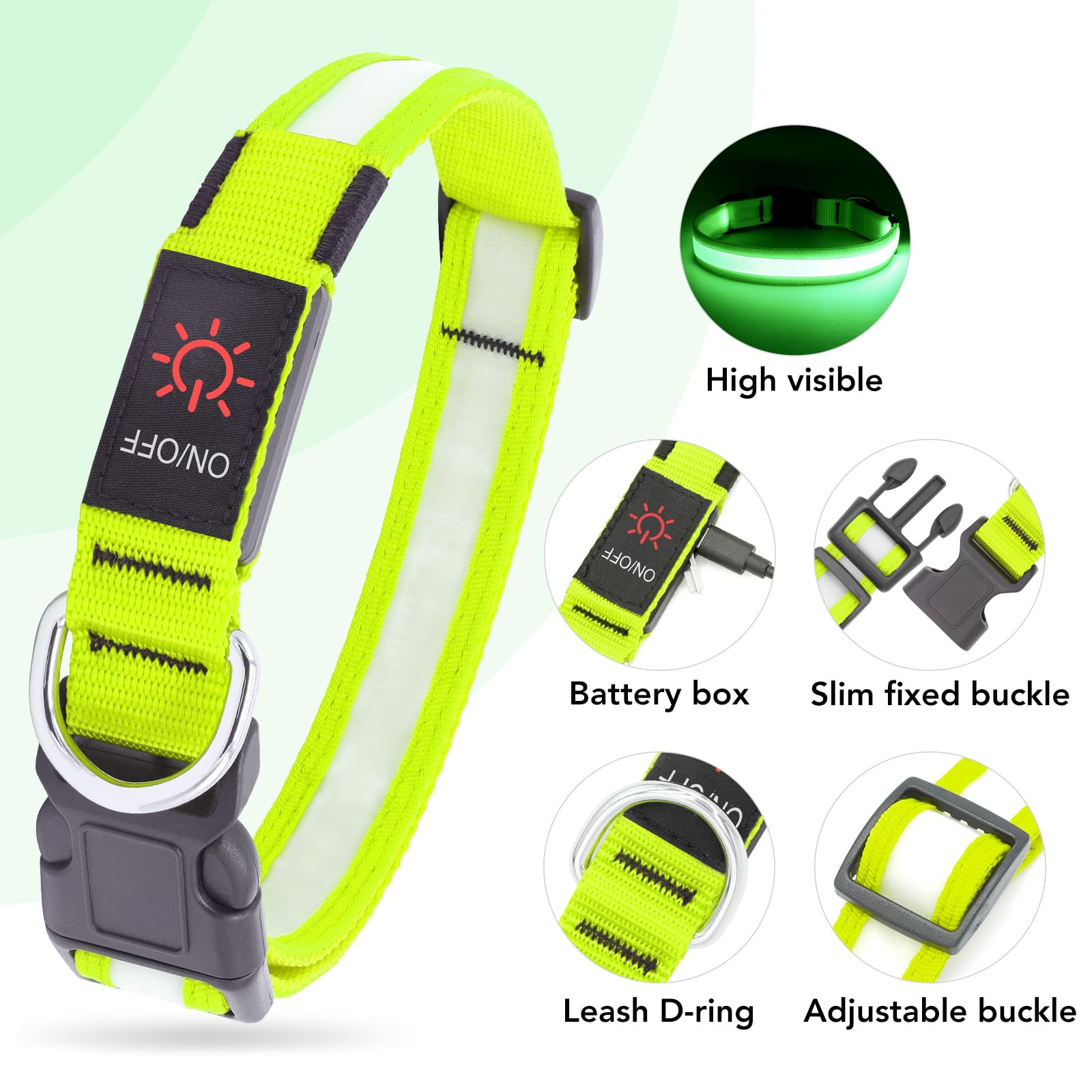 Vizpet Led Dog Collar, Light Up Dog Collar Adjustable Usb Rechargeable Super Bright Safety Light Glowing Collars For Dog(Small,G