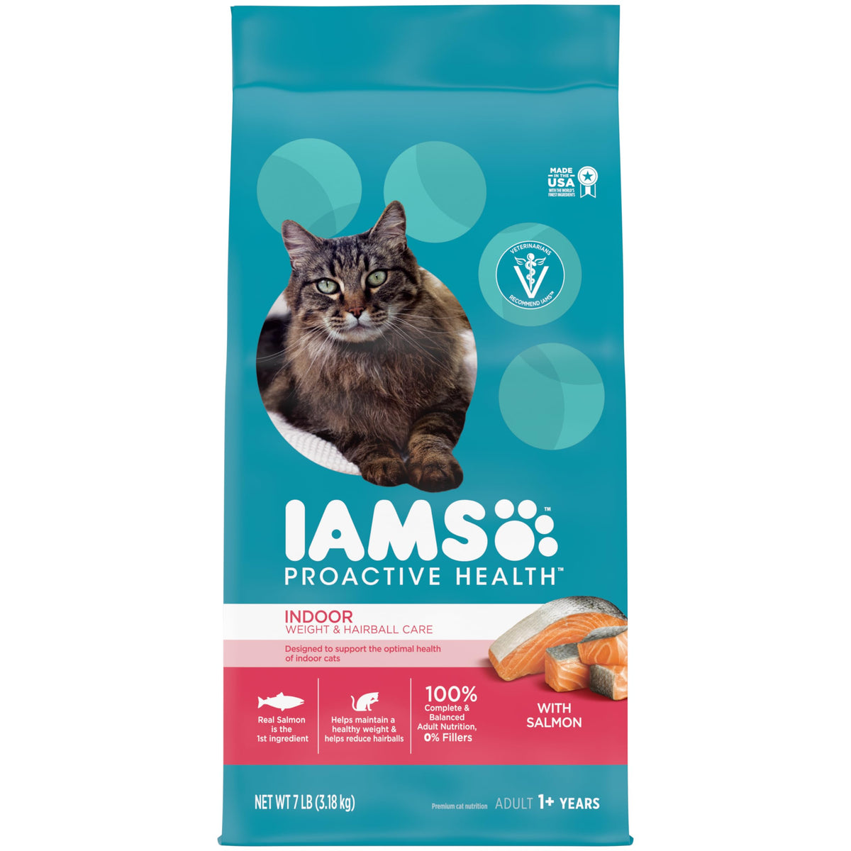 Iams Proactive Health Adult Indoor Weight & Hairball Care Dry Cat Food With Salmon, 7 Lb. Bag