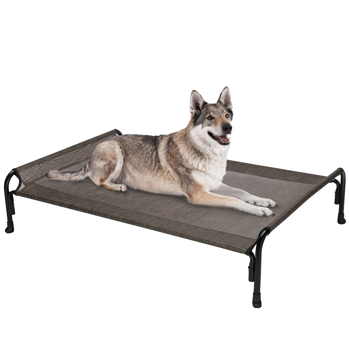 Veehoo Elevated Dog Bed, Outdoor Raised Dog Cots Bed For Large Dogs, Cooling Camping Elevated Pet Bed With Slope Headrest For Indoor And Outdoor, Washable Breathable, Large, Brown, Cwc2204