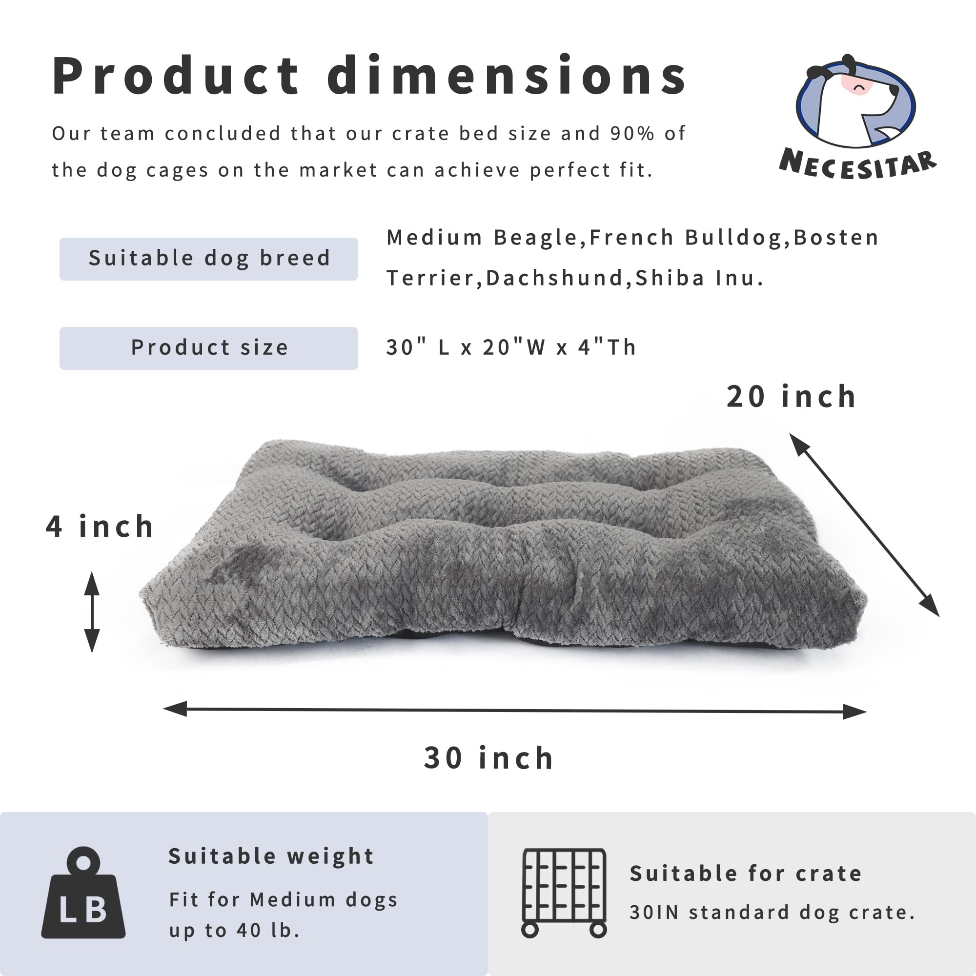 Medium Dog Beds For Crates Washable 30 Inch Dog Crate Bed Soft And Fluffy Pads For Cages Up To 40 Lbs Pet Bed Mat Pillows Kennel