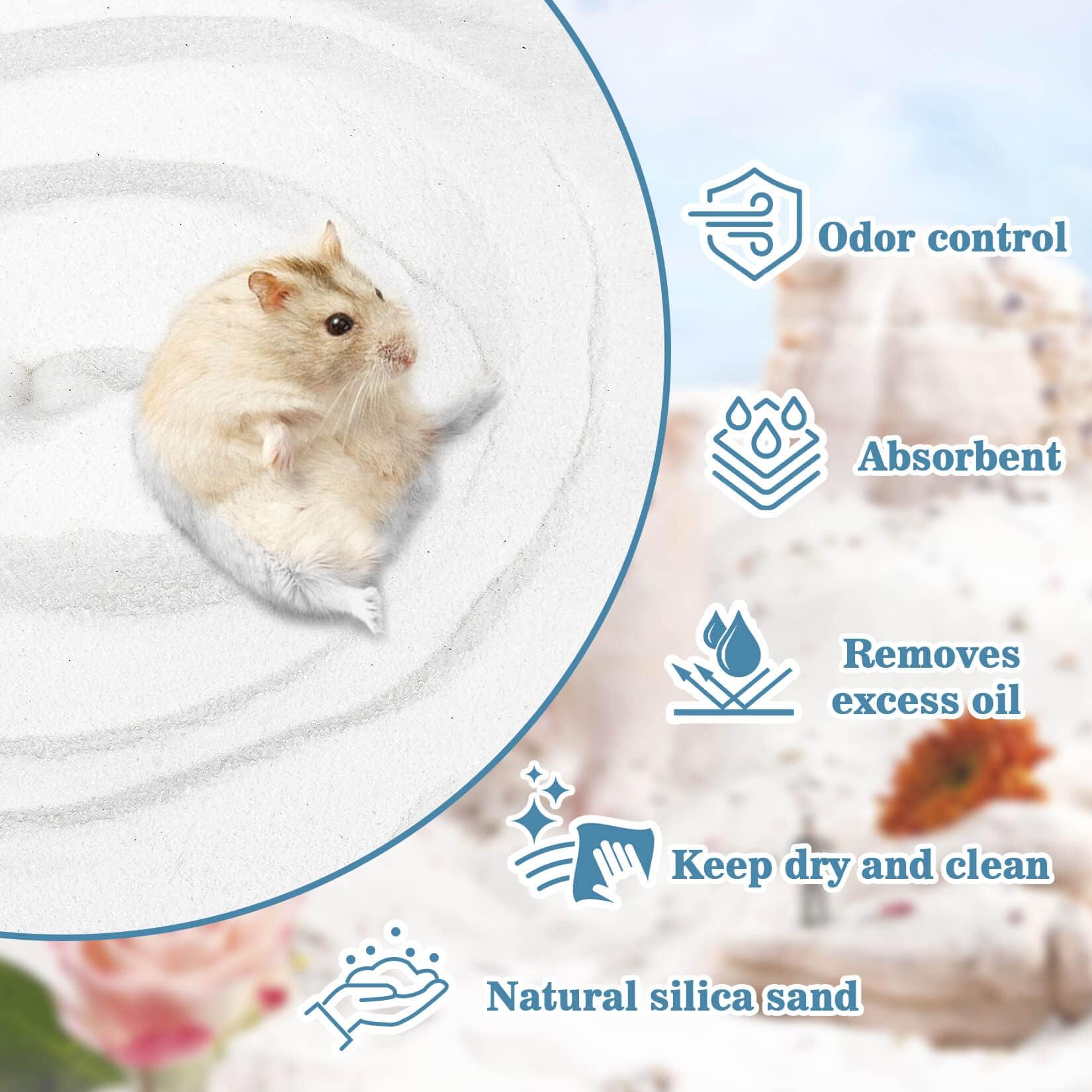 Sukh 31Oz Hamster Sand Bath - Fine Desert Sand Hamster Bedding Reptile Silica Sand Gerbil Hideout For Hamster Chinchillas Gerbil