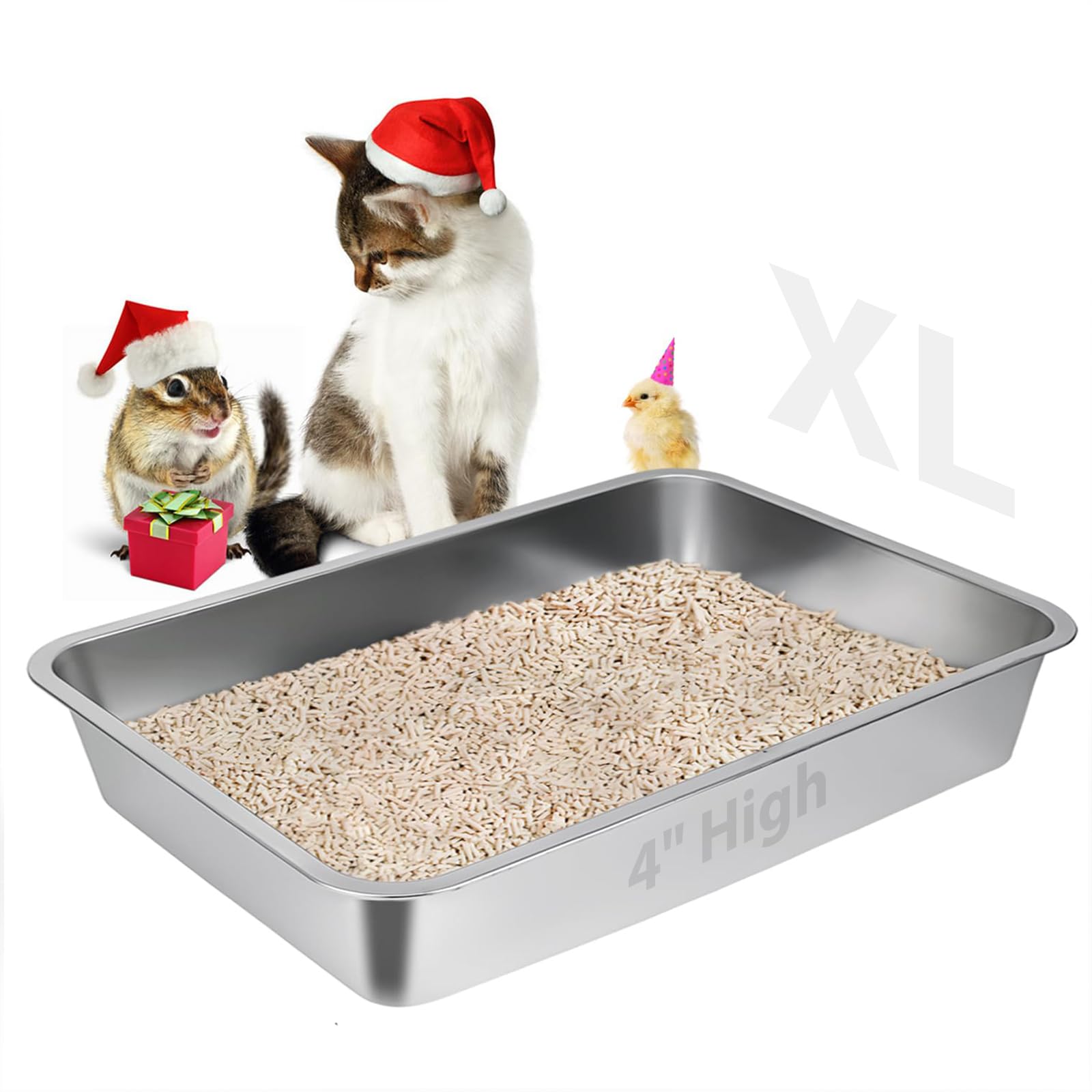 Lihong Stainless Steel Cat Litter Box,Large Metal Litter Box For Small Cats Hamster Rabbits,No Smell,Non Stick,Easy To Clean(24'