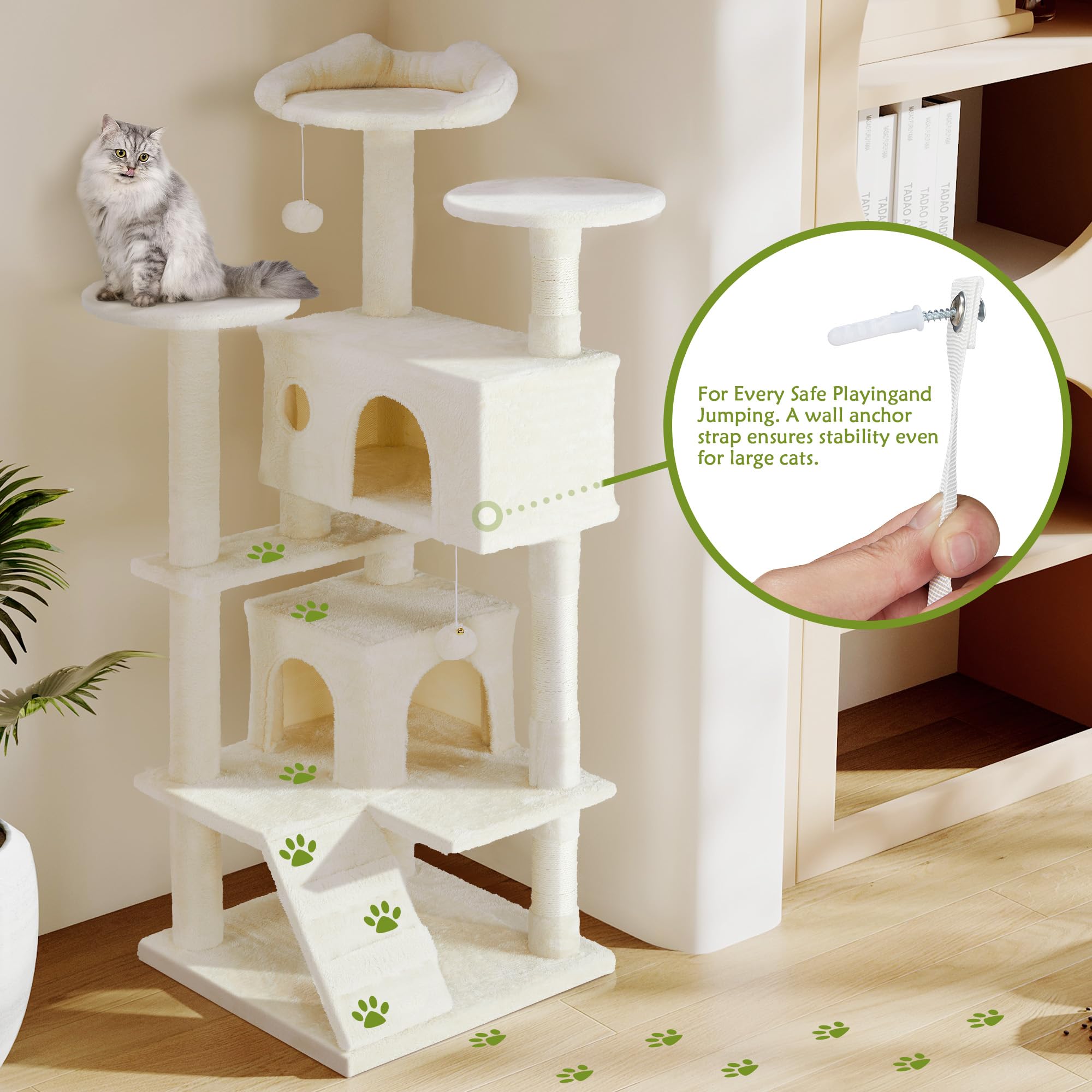 54 Inches Cat Tree Tower Condo, Cat Tower For Indoor Cats, Multi-Level Furniture Activity Center With Wide Base, Cozy Plush Cat