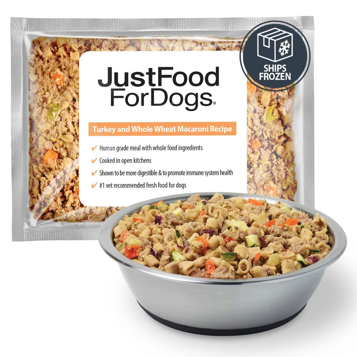 Justfoodfordogs Frozen Fresh Dog Food, Complete Meal Or Dog Food Topper, Turkey & Whole Wheat Macaroni Human Grade Dog Food Recipe, 72 Oz (Pack Of 7)