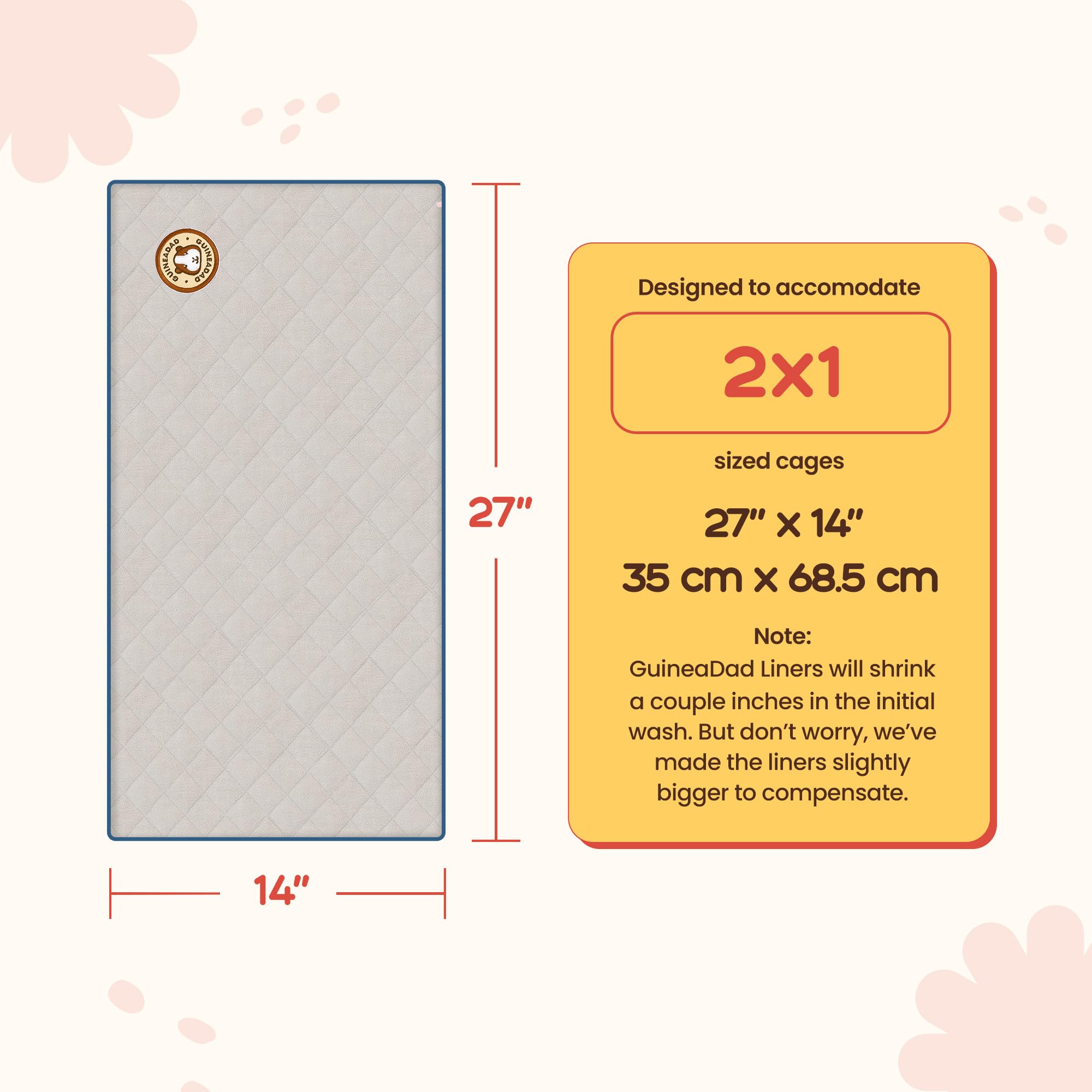 Guineadad Original Liner - Grey Fleece Guinea Pig Bedding - Reusable Guinea Pig Cage Liner - Extra Absorbent Guinea Pig Bed With Waterproof Bottom - Small Pet Supplies - 2X1 C&C