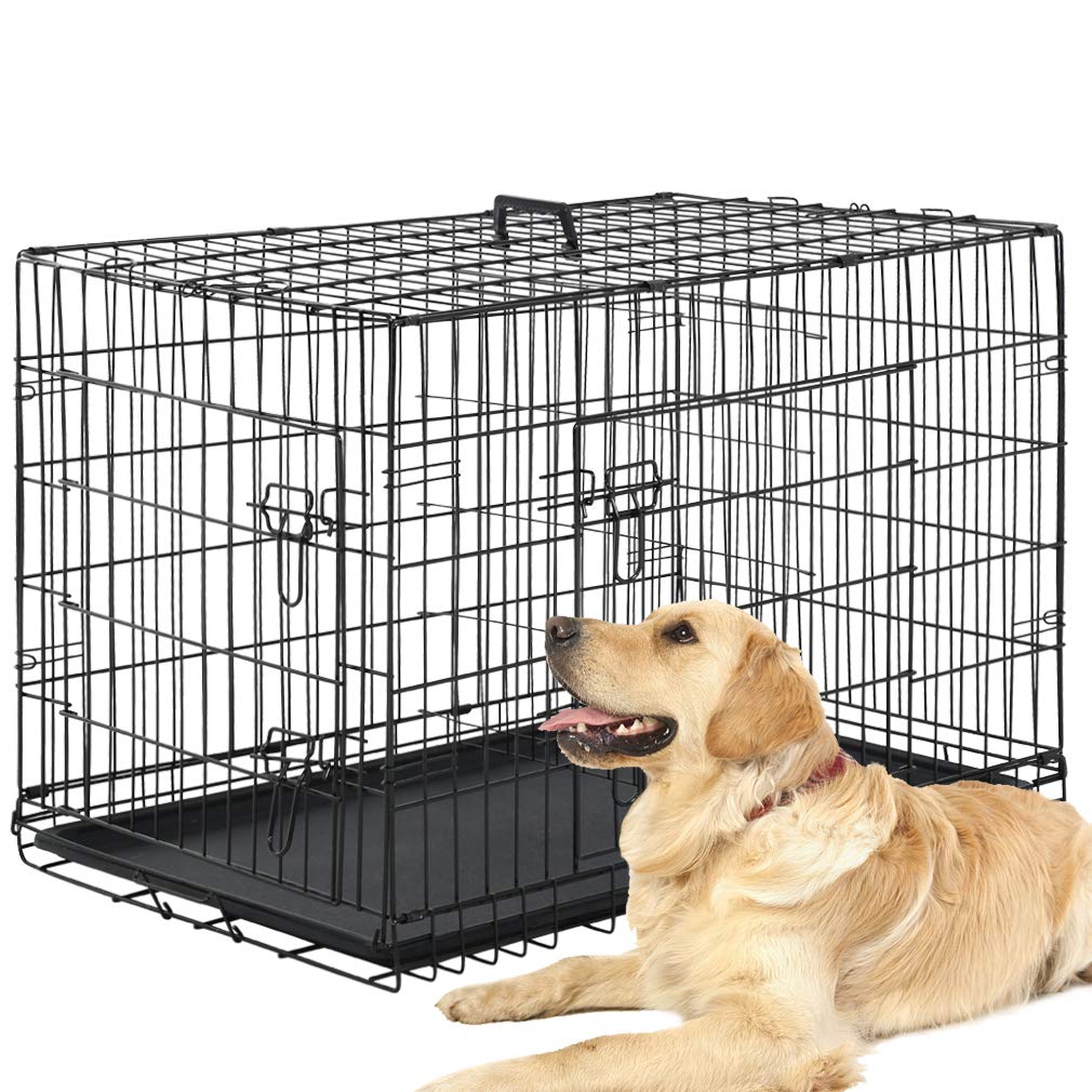 Dog Crate Dog Kennel Cage 42 Portable Foldable Indoor Outdoor Large Double Door Wire Metal Puppy Cat Pet Dog Cage With Abs Tray 