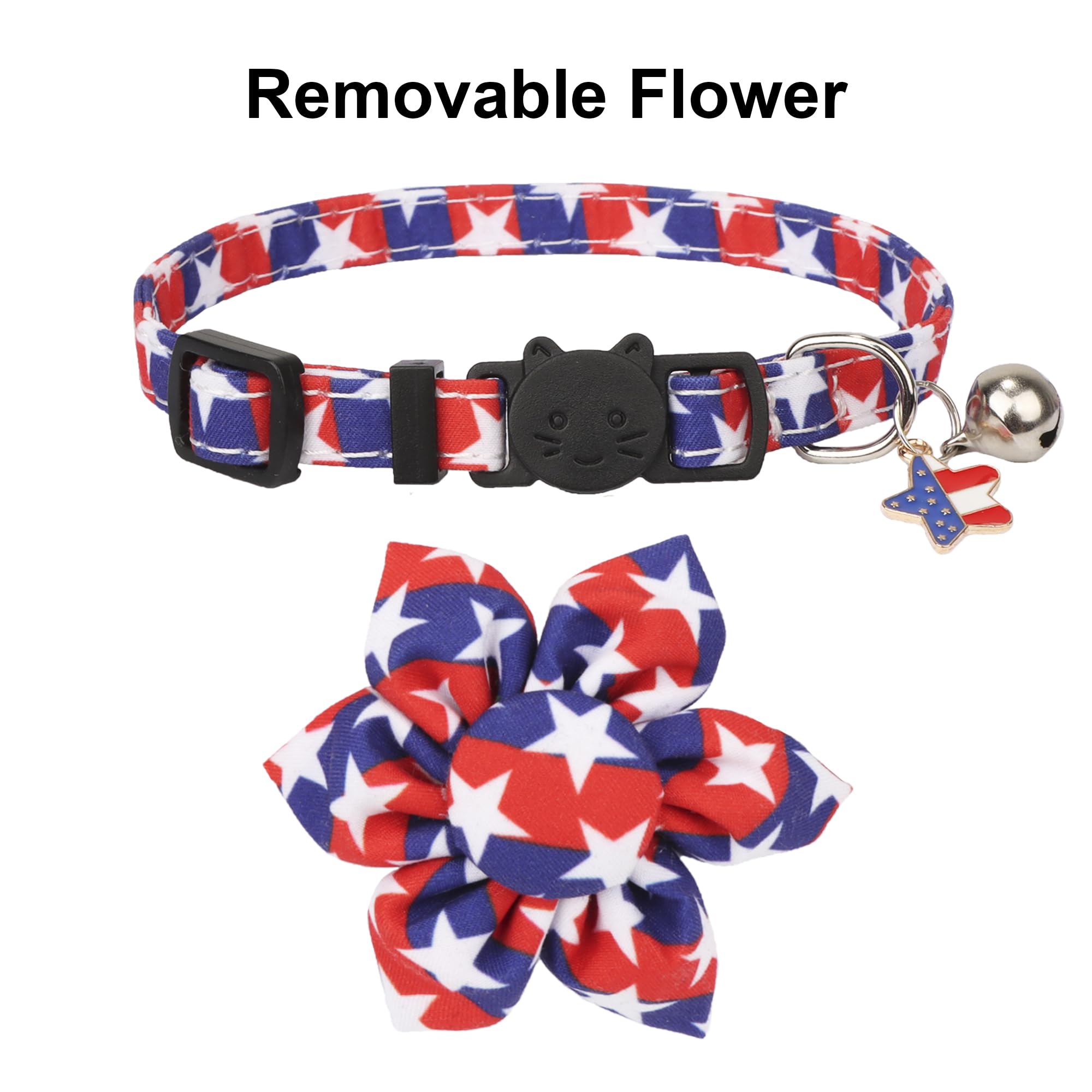 Adoggygo Christmas Cat Collars With Flower Bell, 2 Pack Breakaway Cat Christmas Collar With Removable Floral, Red Green Plaid Fl