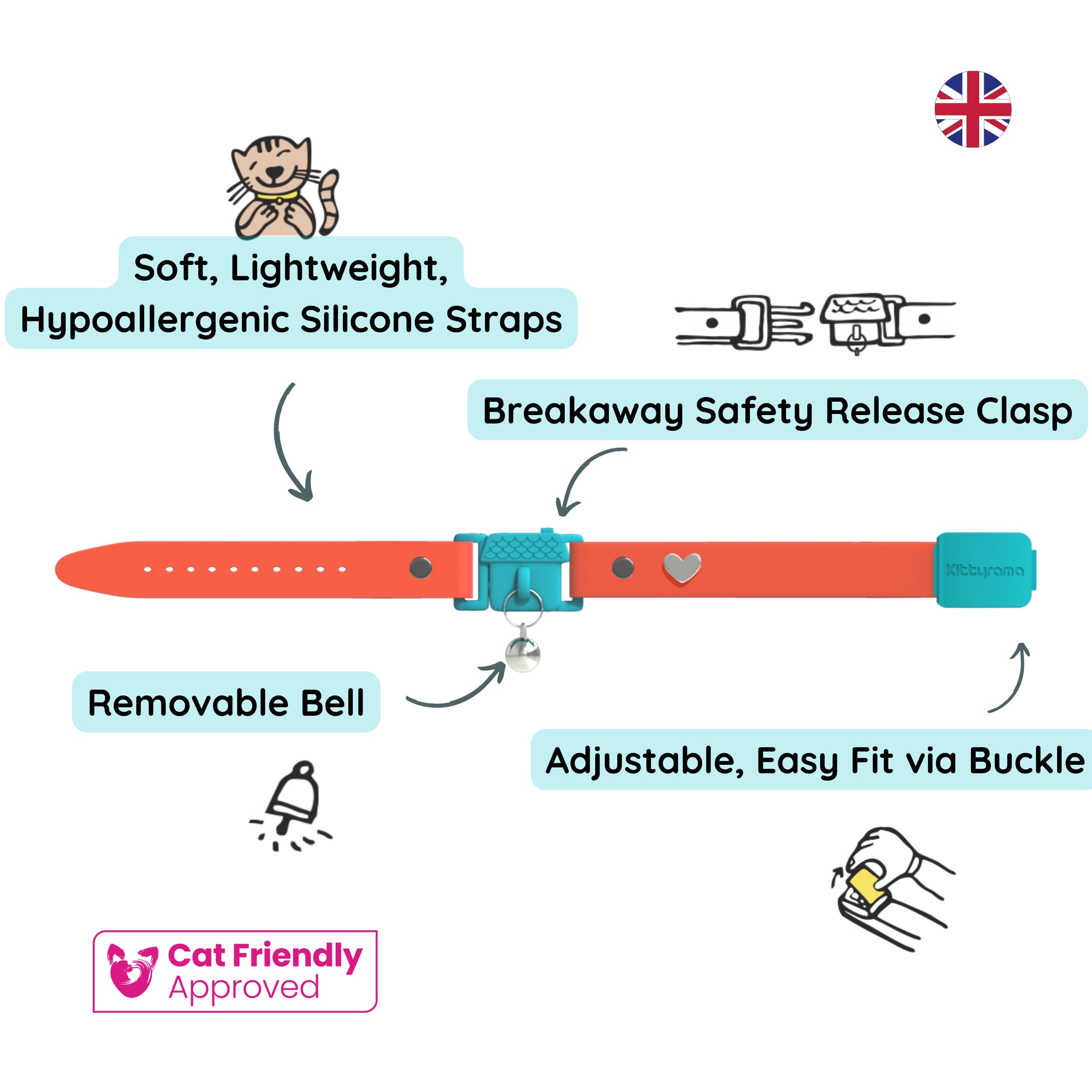 Kittyrama Tangerine Kitten Collar With Bell. Cat Friendly Award Winner. Approved By Vets And Cat Experts. Breakaway Cat Collars