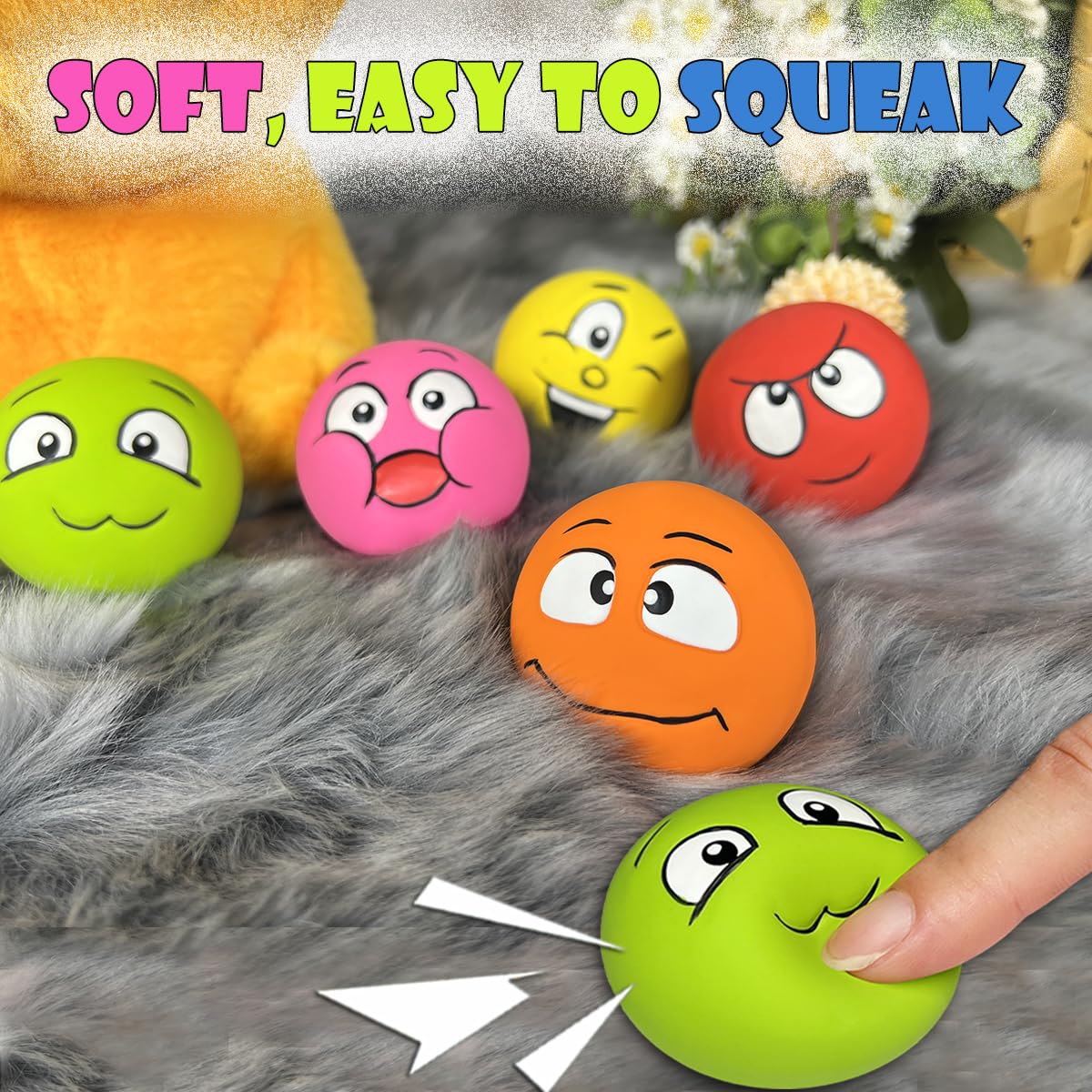 Pupattic Squeaky Dog Toys For Small Dogs, Flat Squeaky Dog Balls Small Dog Toy Ball, Latex Dog Squeaky Toys Ball 2.2''*2.2''*1.3