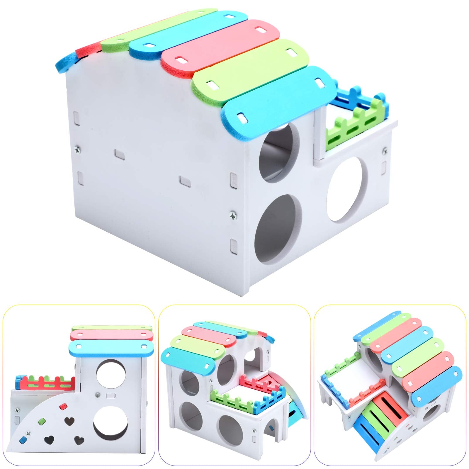 3 Pieces Fun Hamster Toys Guinea Pig Hideout Include Pvc Hamster House, Rainbow Bridge, Seesaw Toy Diy Exercise Play Toys For Ra