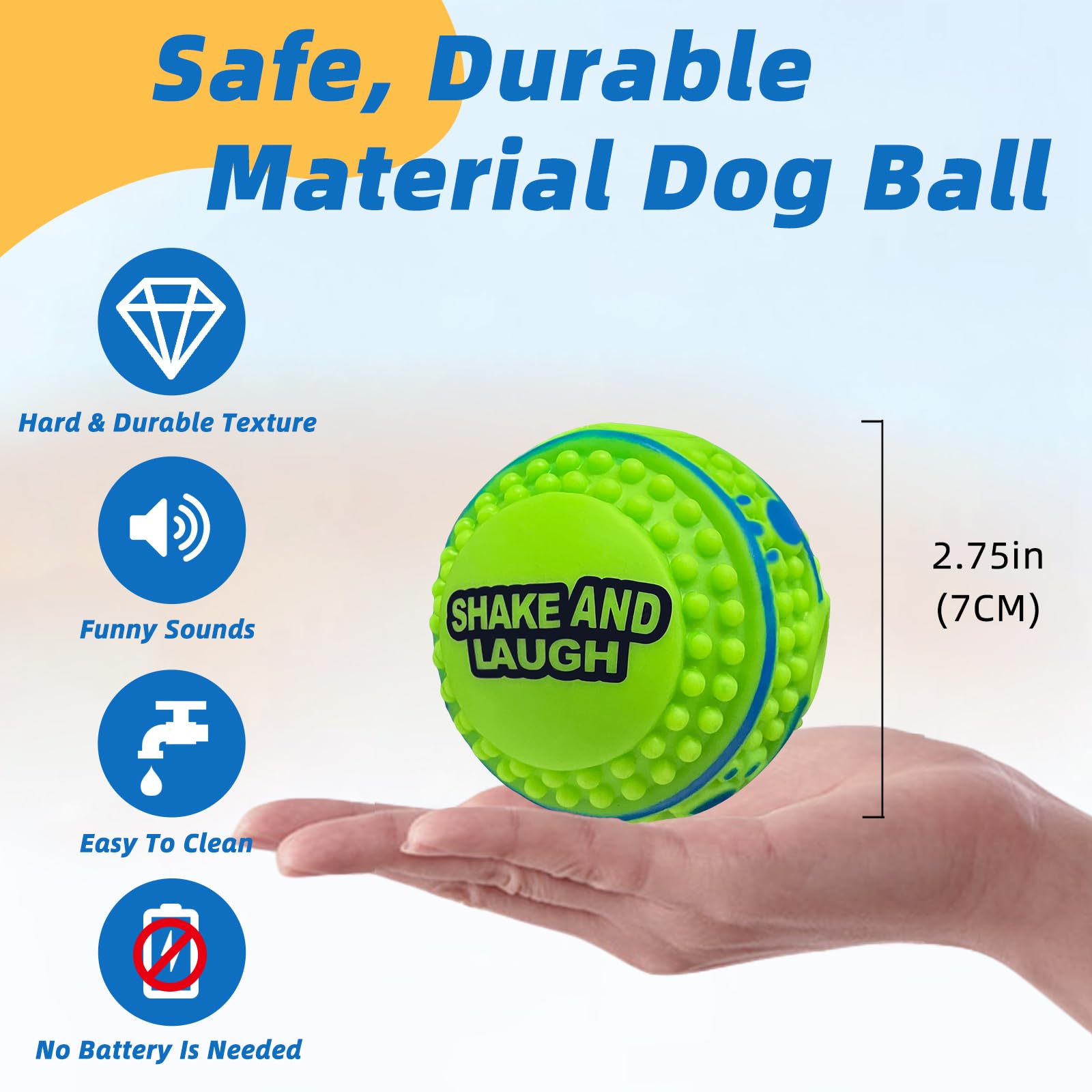 SHAKE AND LAUGH Spiky Interactive Dog Toys Ball - XS 2.75 in, Gibbering Sound, PVC, Straight Color, Model JQ001