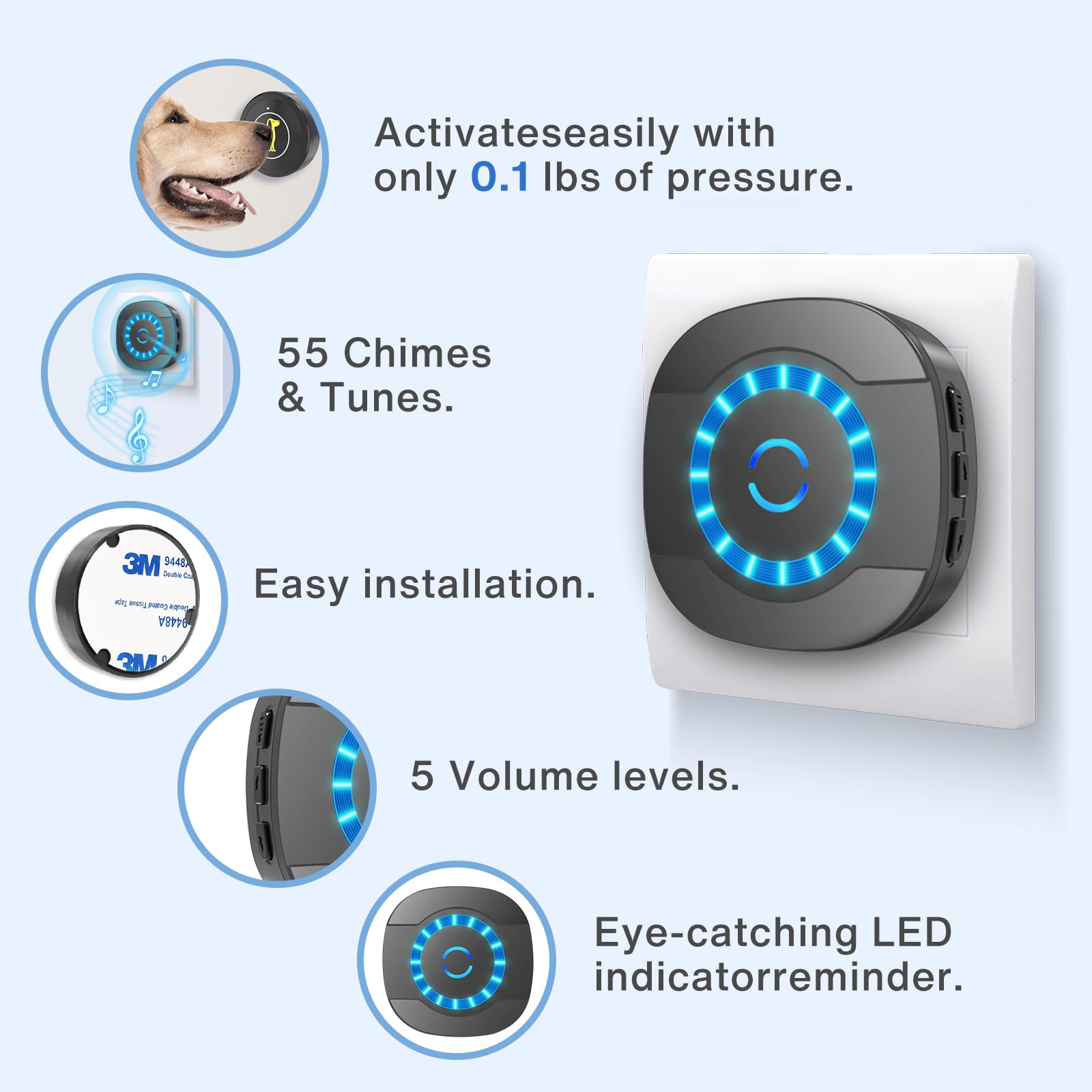 Lalolee Dog Door Bell, Dog Bell For Training Doggie Door Bell For Dog Puppy Training Sliding Door/Go Outside Doorbell And Waterproof Touch Button