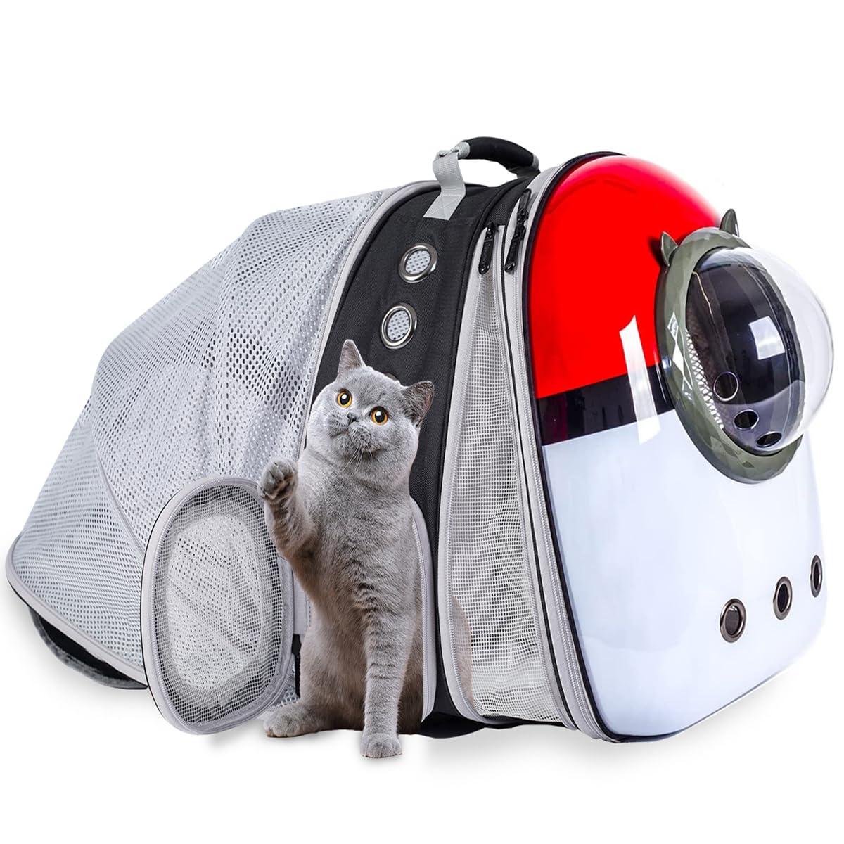 Lairies Dual Expandable Cat Backpack Front & Back Extension Pet Backpack Carrier, Fit Up To 20 Lbs, Bubble Capsule Dog Backpack 