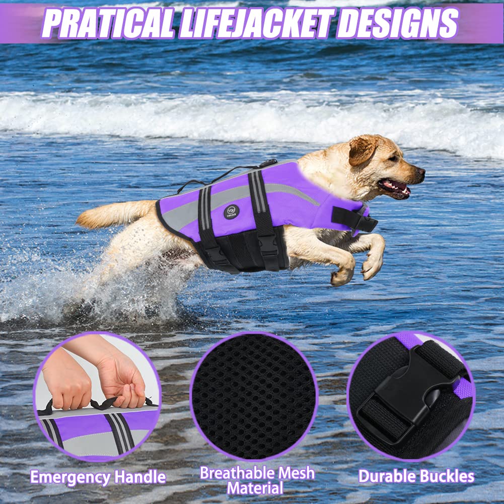 Emust Life Vests For Dogs, Lightweight Small/Medium/Large Dog Life Preserver, Xl Dog Life Jacket For Swimming/Boat/Water, Life Jacket For Large Dogs,Purple, Xl