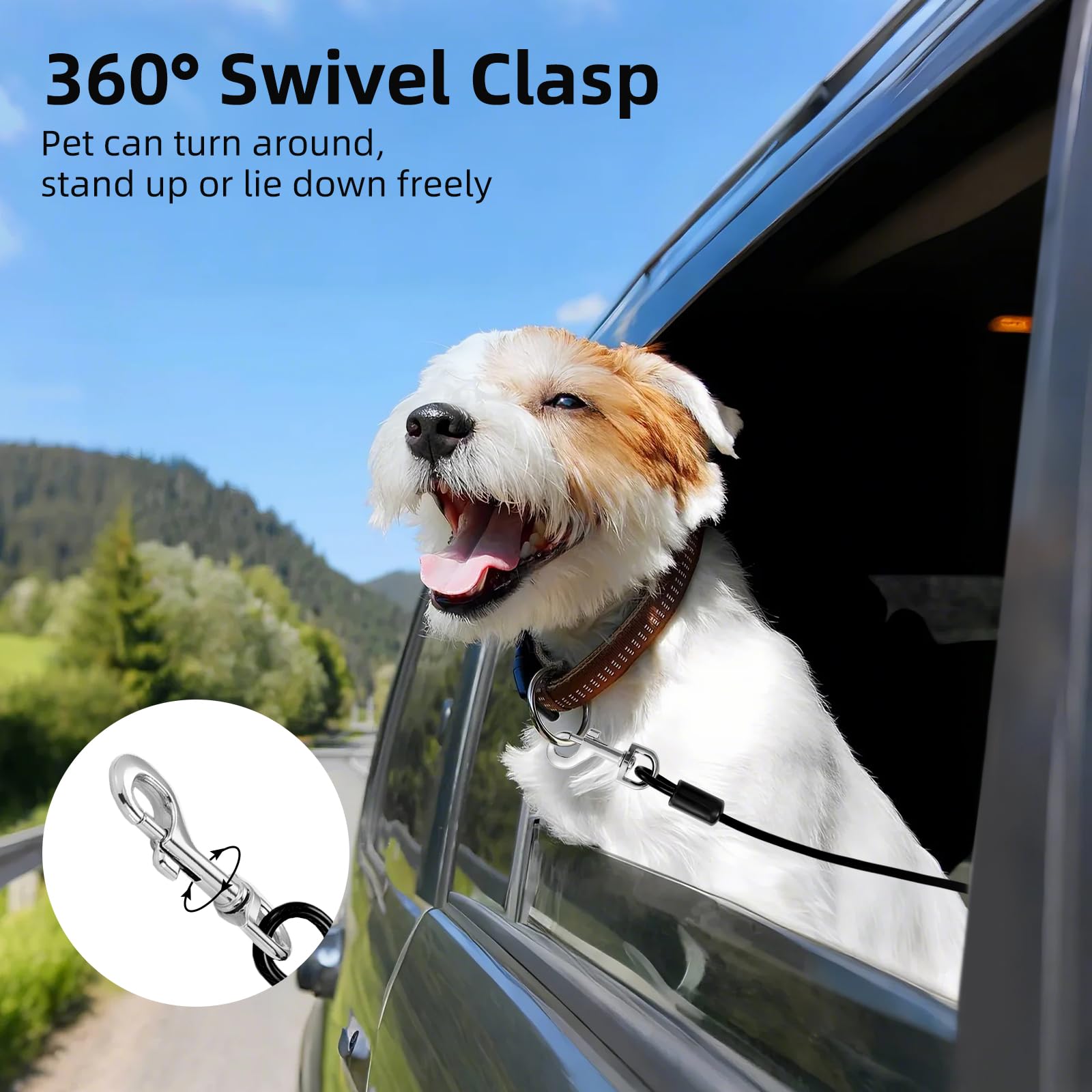 VavoPaw Dog Seat Belt for Car, 16 Chew-Proof Coated Wire Dog Car Leash Seat Belt, Dog Leash with Buckles and Latch, Safety Harne
