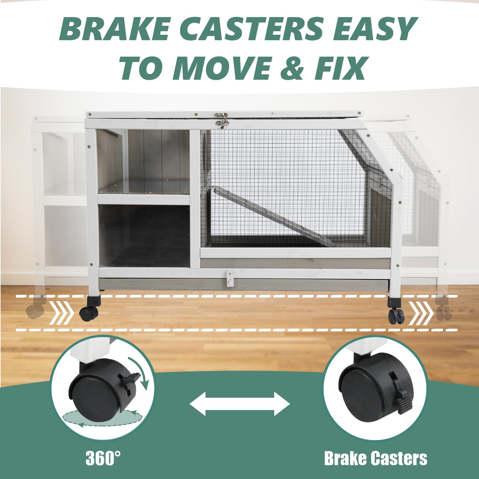 Gowoodhut Indoor Rabbit Hutch - 36''L Outdoor Wooden Bunny Hutch With Wheels Rabbit Cage Guinea Pig Cages Removable Pull Out Tra