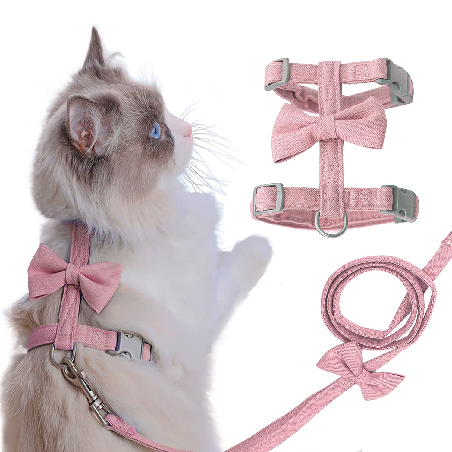 Cat Harness And Leash For Walking Escape Proof, Cat Vest Harness And Leash Ddzmz Soft Mesh Breathable Adjustable Pets Vest Harnesses For Cat Pink Color L Size For Pets Cats Kitten Puppy Rabbit Ferret