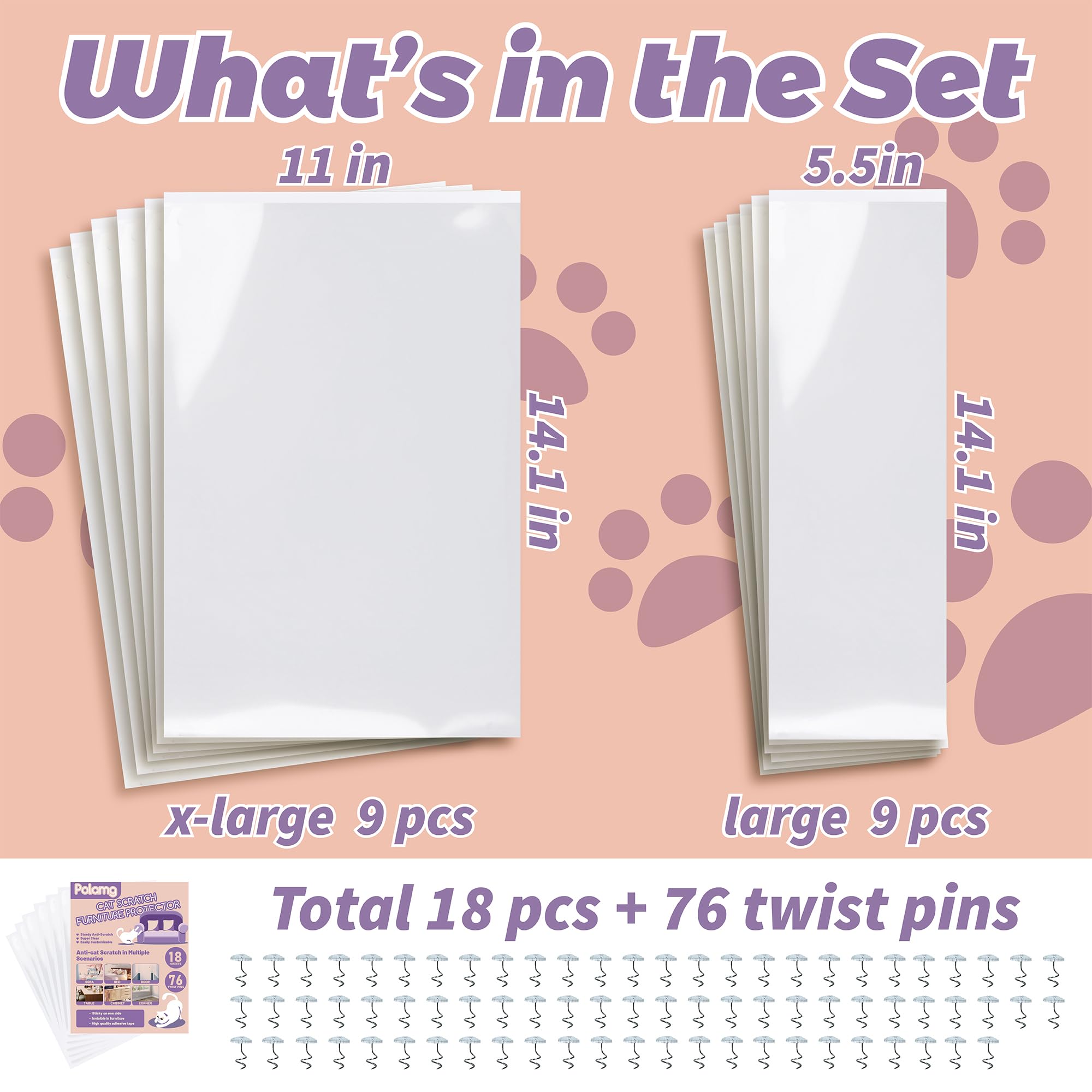 Anti-Cat Scratch Furniture Protector-18-Pack -Single-Sided, Heavy-Duty Self-Adhesive Tape, No-Residue For Couch, Doors & Walls -