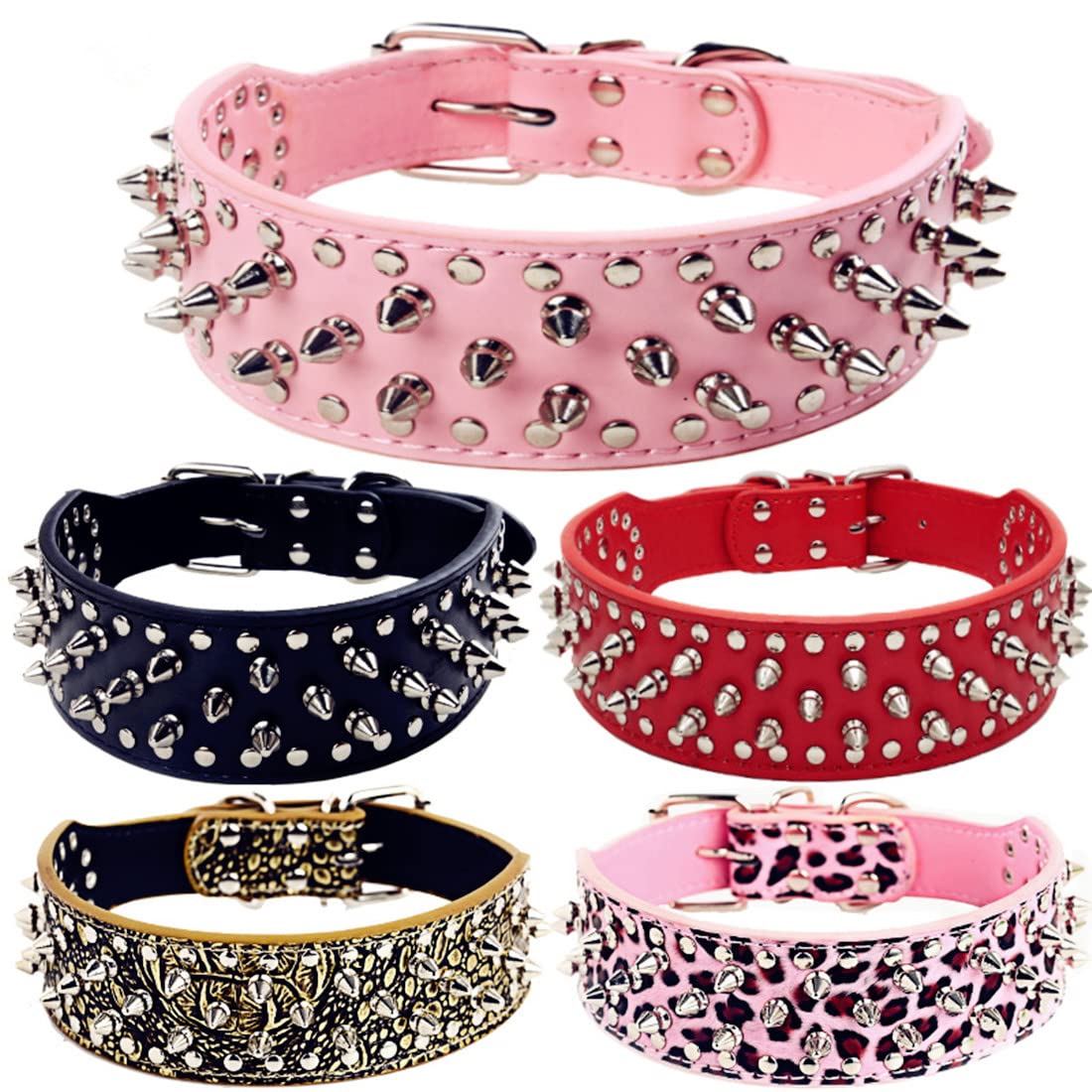 Kocaplye Spiked Dog Collar Rivet Studded Adjustable Pu Leather Spikes Collar For Medium Large Dogs 2' Wide Spike Collars