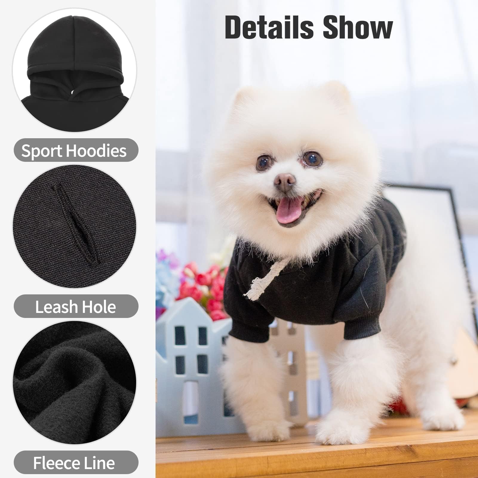 Bingpet Dog Hoodie,Fleece Lined Fall Cold Winter Dog Puppy Sweatshirt With Leash Hole,Soft Warm Dog Sweaters Outfit,Pullover Happy Hoodie For Small Medium Large Dogs Cats Boys And Girls(Black,Sm)