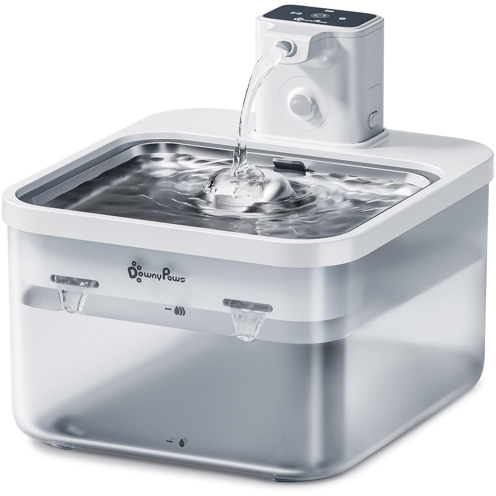 Downypaws Battery Operated Cat Water Fountain Stainless Steel, 84Oz/2.5L Fursink Wireless Pet Water Fountain For Cats Inside, Au