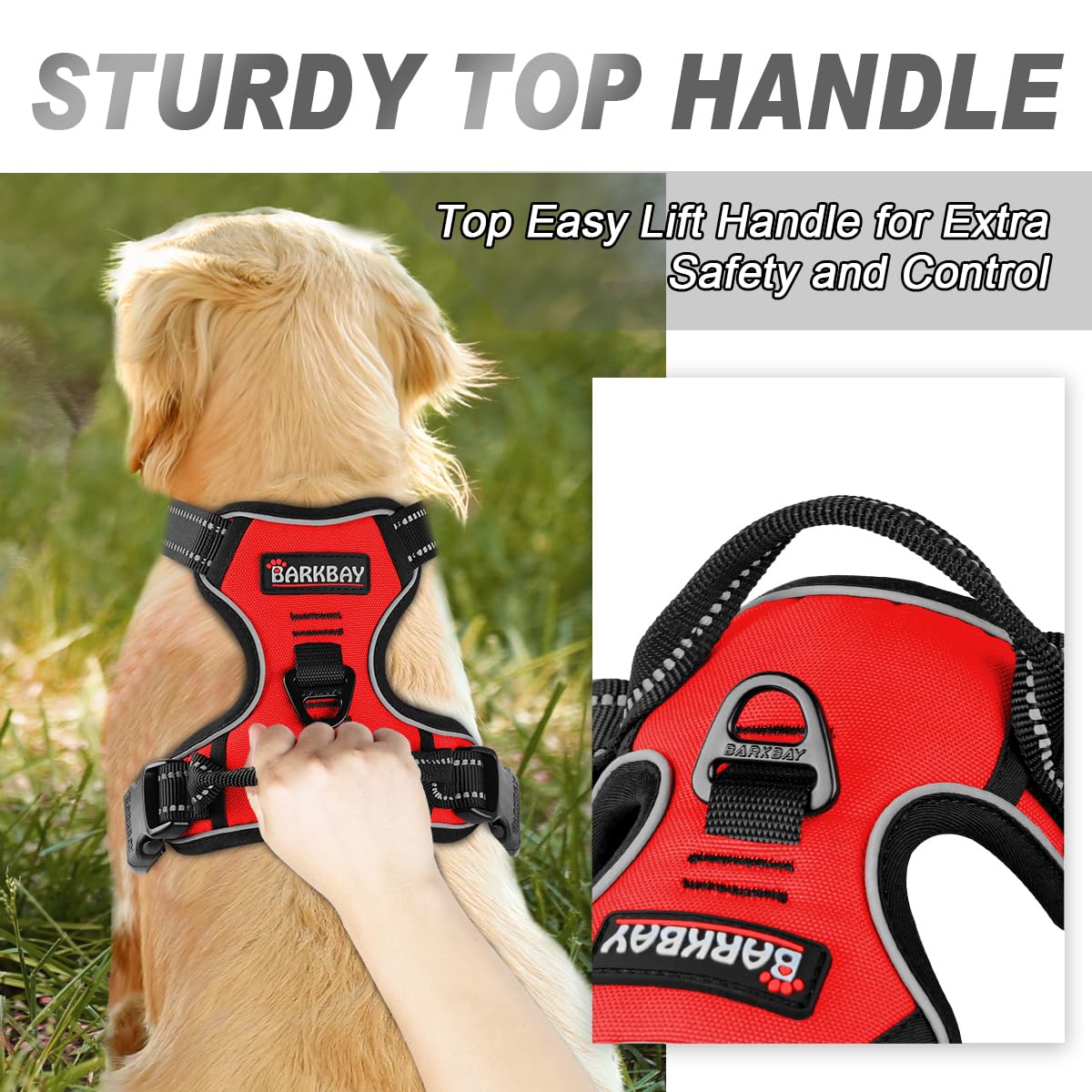 Barkbay No Pull Dog Harness Front Clip Heavy Duty Reflective Easy Control Handle For Large Dog Walking(Red,L)