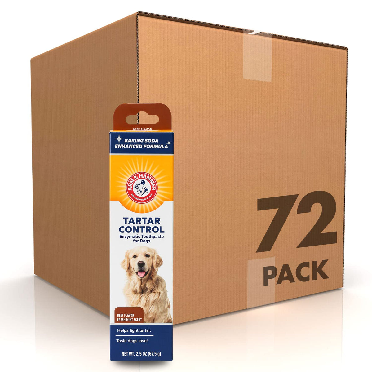 Arm & Hammer For Pets Tartar Control Enzymatic Toothpaste For Dogs | Reduces Plaque & Tartar Buildup | Safe For Puppies | Beef Flavor, 2.5 Ounces Dog Toothpaste - 72 Pack