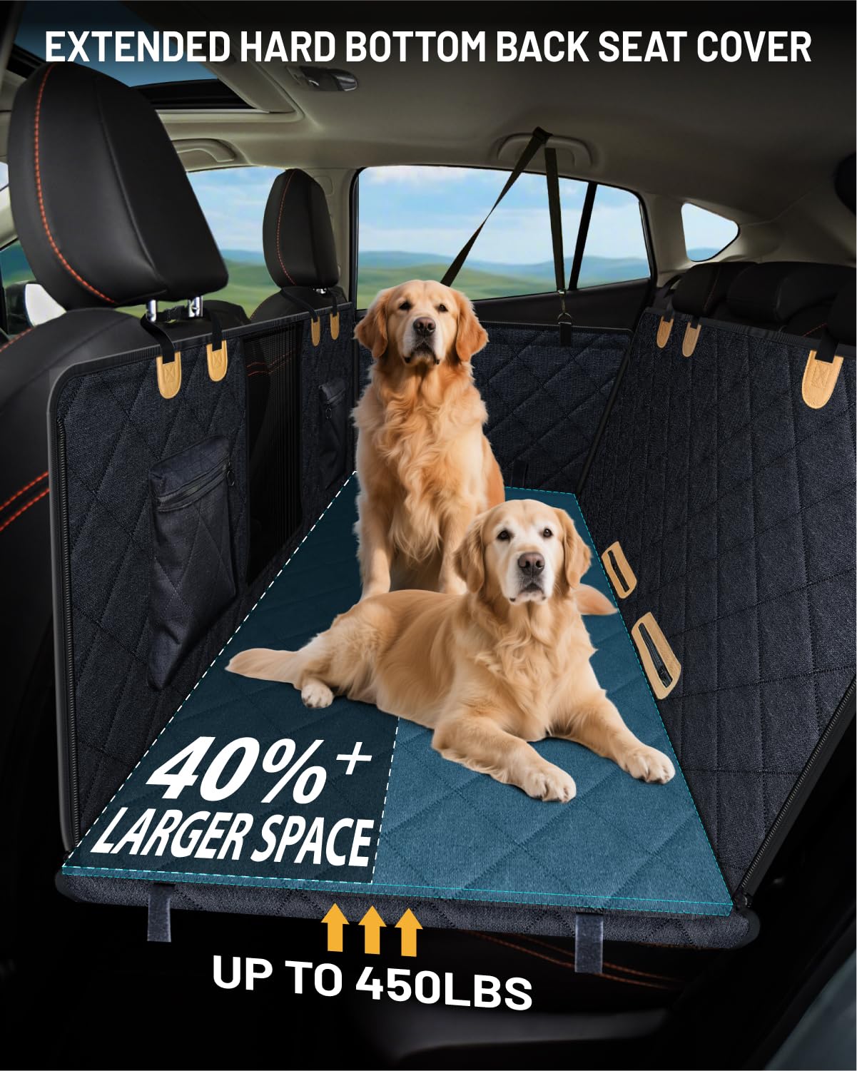 Pawproved Back Seat Extender For Dog, Waterproof Dog Car Seat Cover For Back Seat, Hard Bottom Car Seat Cover, Large-Space Hammo