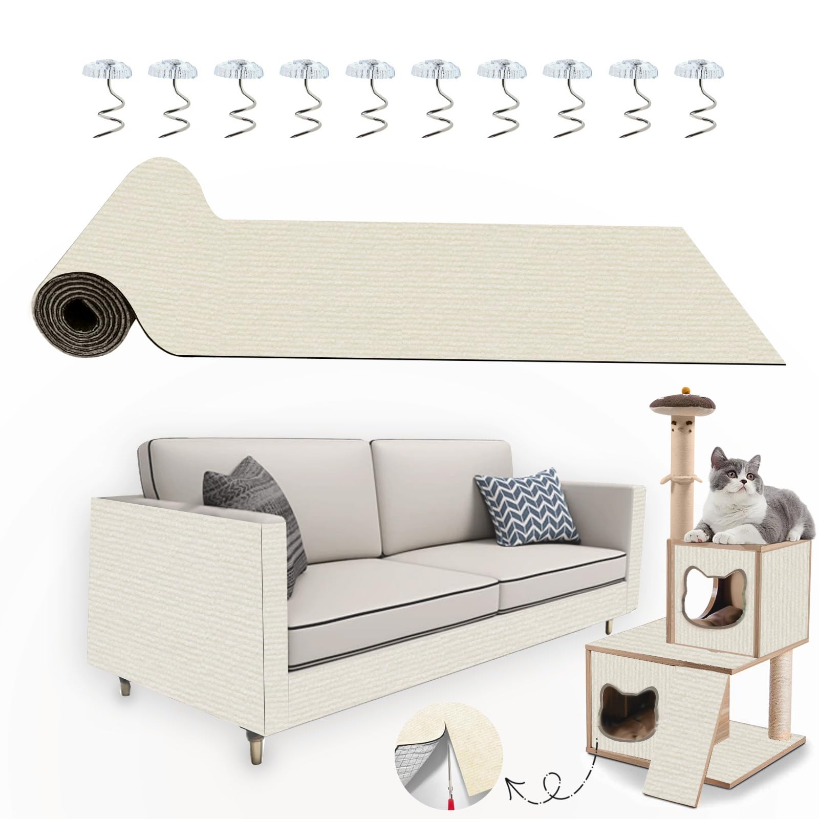Cat Scratch Furniture Protector, 78.7x15.8inch Adhesive Cat Scratch Pad Deterrent for Furniture, DIY Climbing Cat Scratcher Couc
