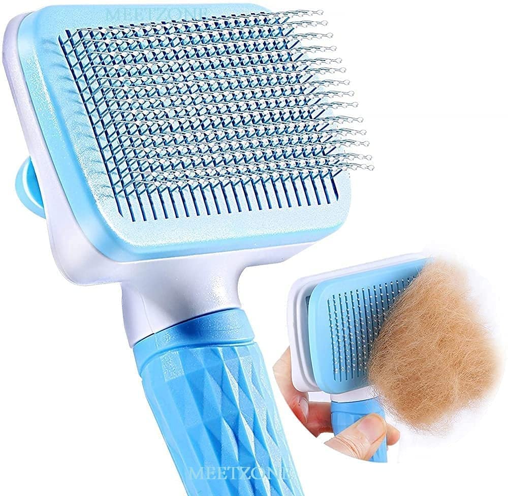 Kittupet Pet Grooming & Cleaning Slicker Brush Self Cleaning Hair Brush For Dogs Cats Shedding Brush Comb With Handle, Dog Hair 