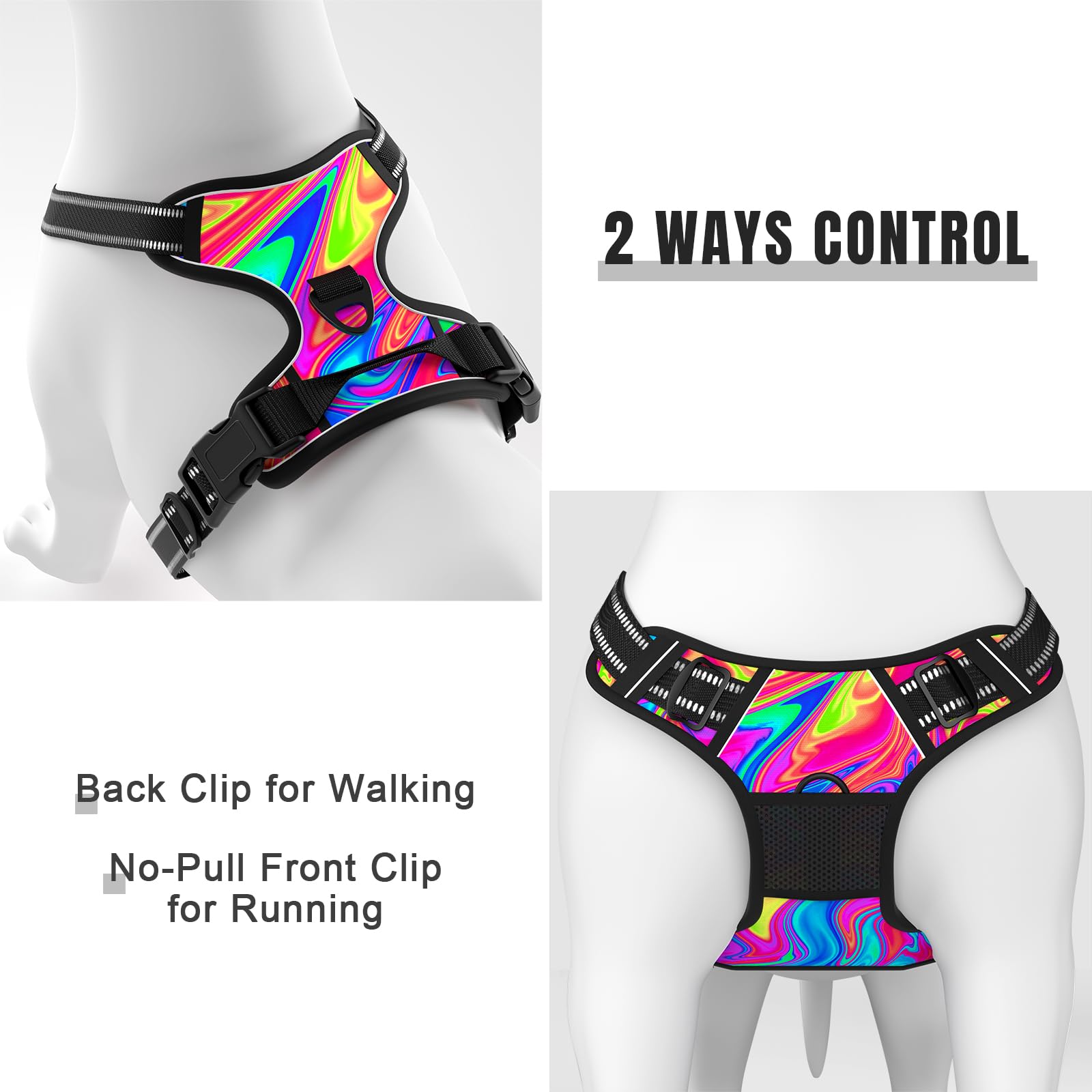 Rnivvi No Pull Dog Harness, Cute Reflective Large Sized Puppy Harness, Adjustable Soft Padded Vest for Large Dogs, Heavy Duty Pe