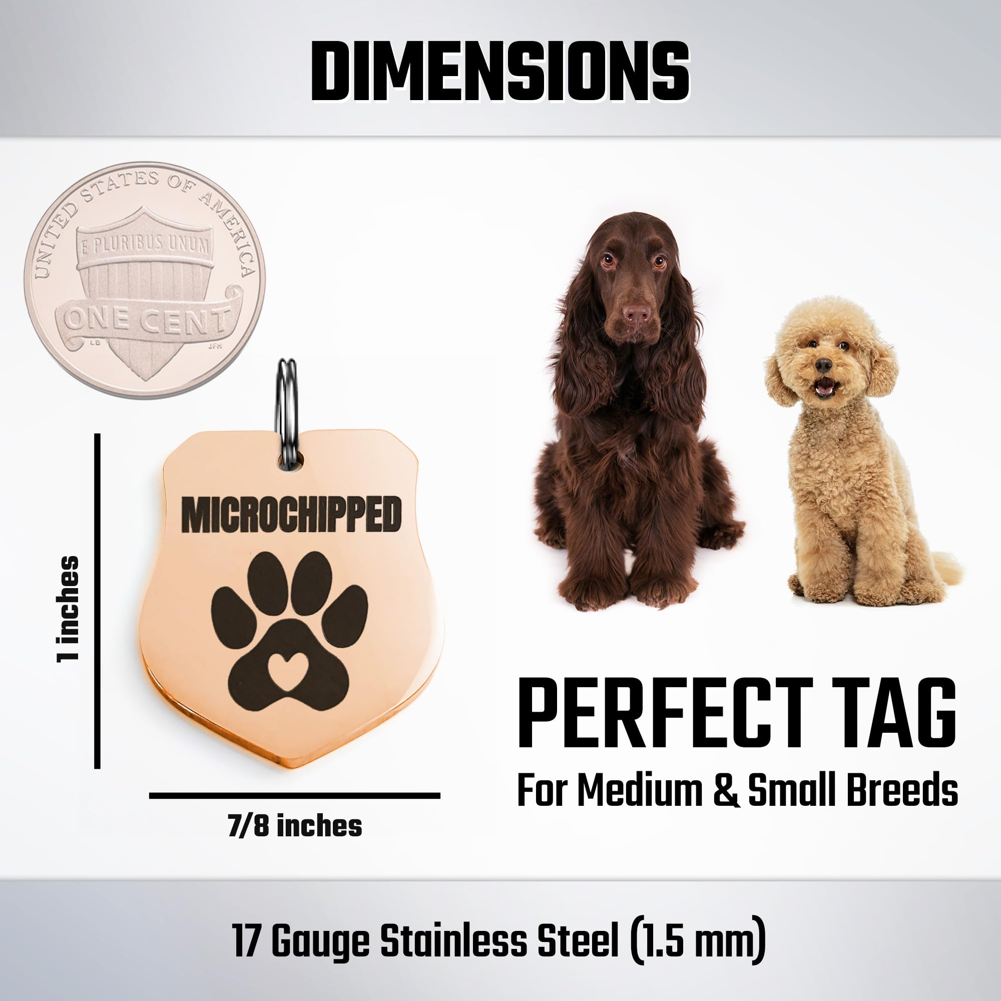 Universal Pet Tag Microchipped Pet Notation Fits All Collar Types Tag Chip Tag For Pets Dog Collar Gift Chip Id (Badge_Rosegold)