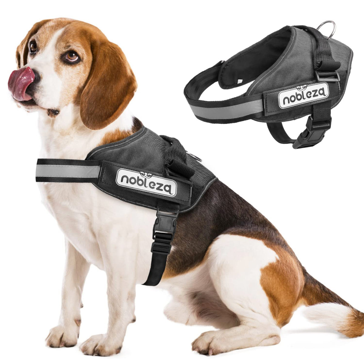 Nobleza Dog Vest Harness, Reflective No Pull Dog Harness With Handle And Soft Padding, Adjustable Easy On Grip Harness For Dogs With Velcro For Small Medium Large Breeds (Black, M)