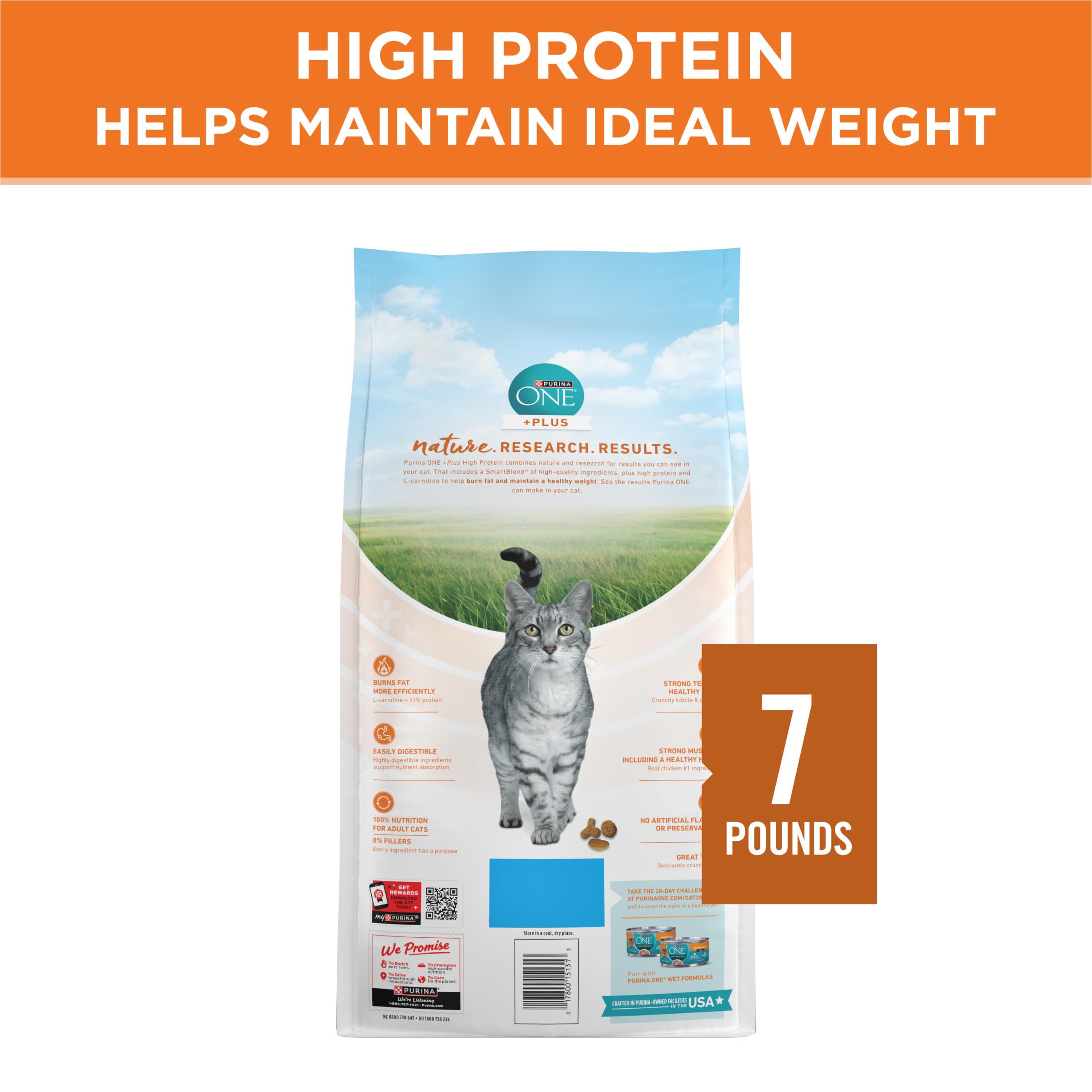 Purina ONE High Protein, Healthy Weight Dry Cat Food, +Plus Ideal Weight With Turkey - 7 lb. Bag