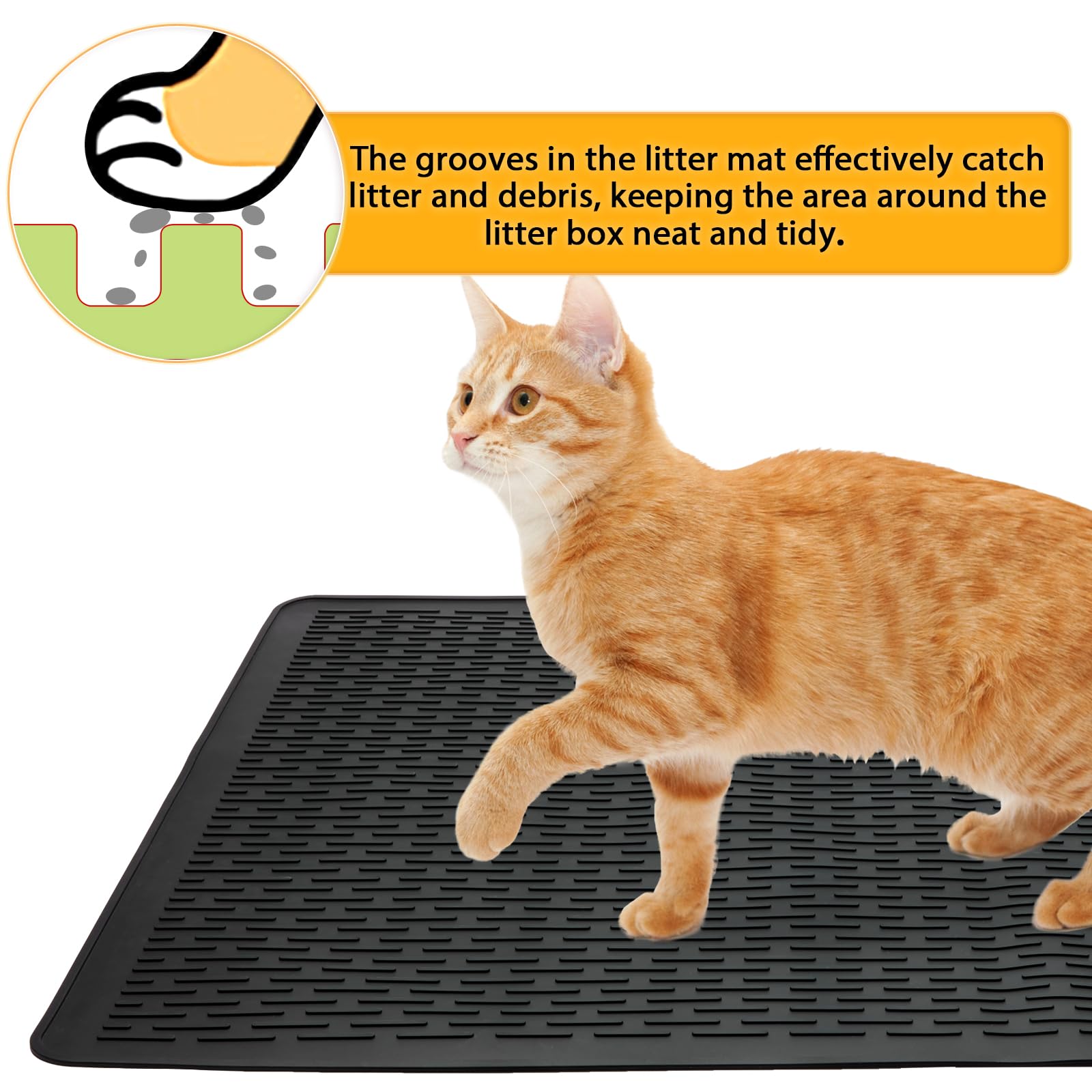 Colewin Cat Litter Mat,39X27In Waterproof Litter Mat, Large Rubber Litter Box Mat Easy To Clean,Washable Soft Cat Litters Mat Li