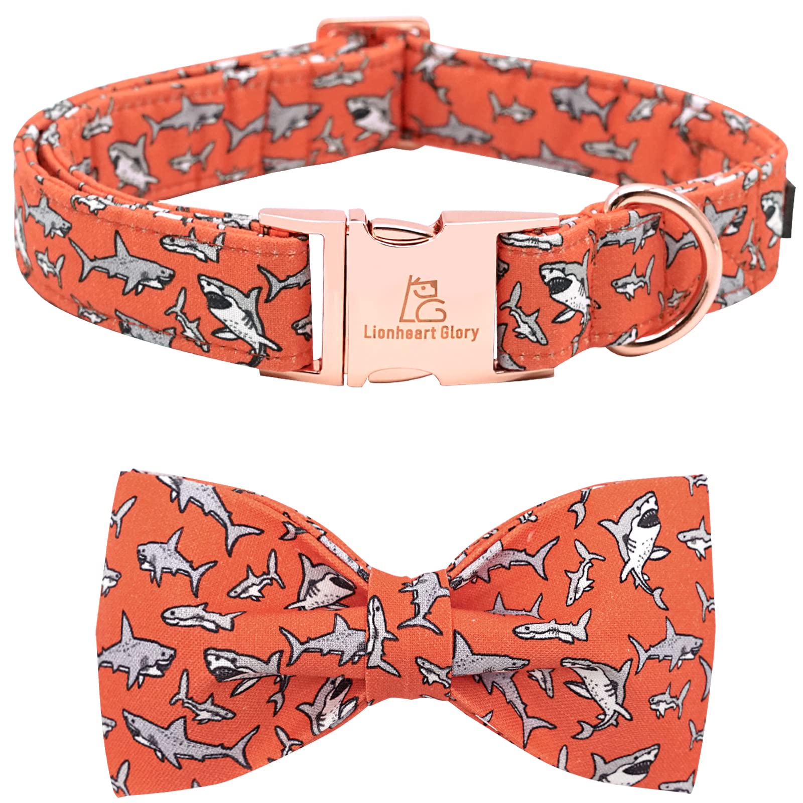 Lionheart Glory Shark Print Bow Collar - Adjustable For Small Dogs For Boys Or Girls