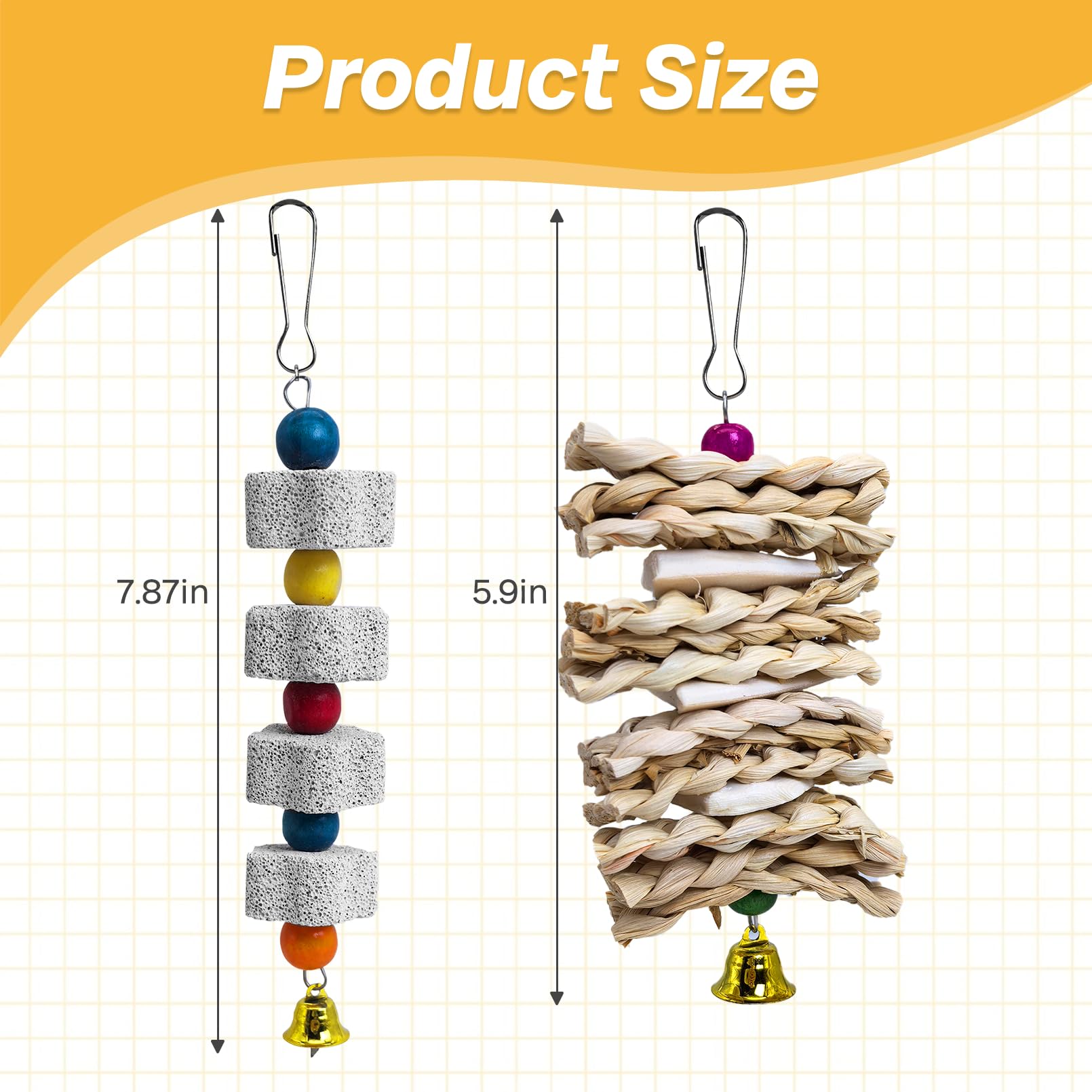 Pinvnby 2 Pack Parrot Toys Chewing Bird Toy Cuttlebone Beak Grinding Stone Cage Hanging Toys With Bell For African Greys Amazon