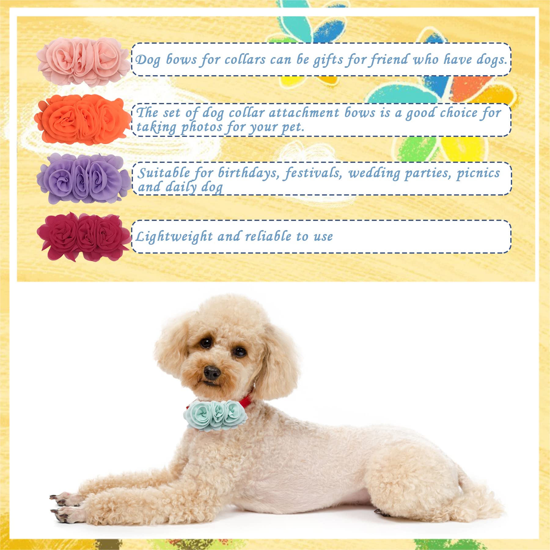 JpGdn 20pcs/Pack Dog Collar Flowers Bows Charms Attachment Slide Accessories Bulk Large 4.9inch for Small Medium Big Girl Female