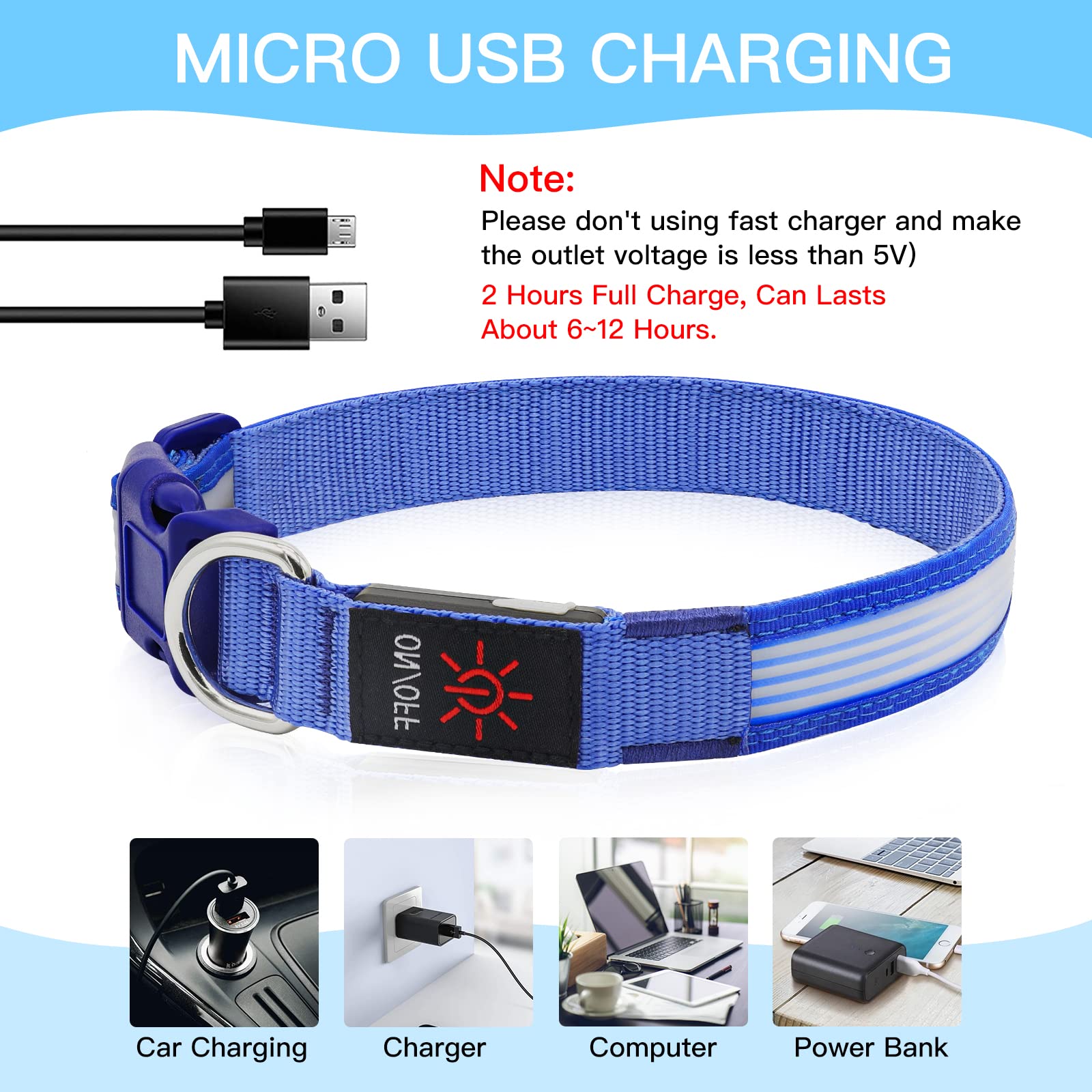 YFbrite Light up Dog Collar, USB Rechargeable LED Puppy Collar Super Bright Adjustable Glowing Dog Lights for Night Walking (Des
