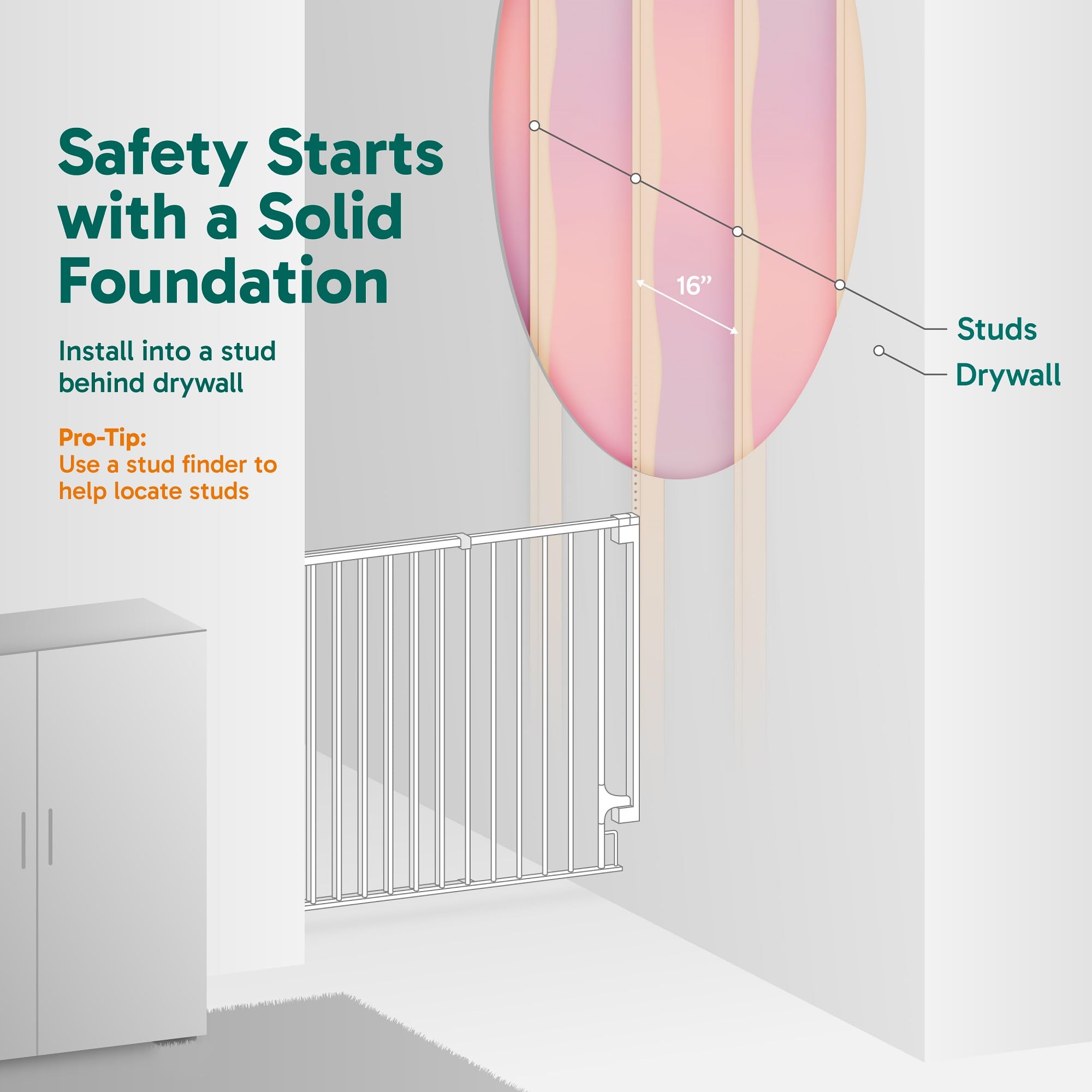 Cumbor 34" Extra Tall Wall Mounted Baby Gate for Stairs, Expandable 31.6-48", Black, Metal, Model CP7V1