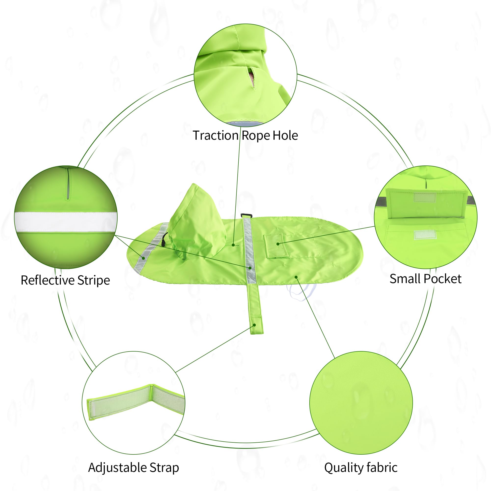 Nacoco Large Dog Raincoat Adjustable - Pet Water Proof Clothes Lightweight Rain Jacket Poncho Hoodies With Strip Reflective (L,