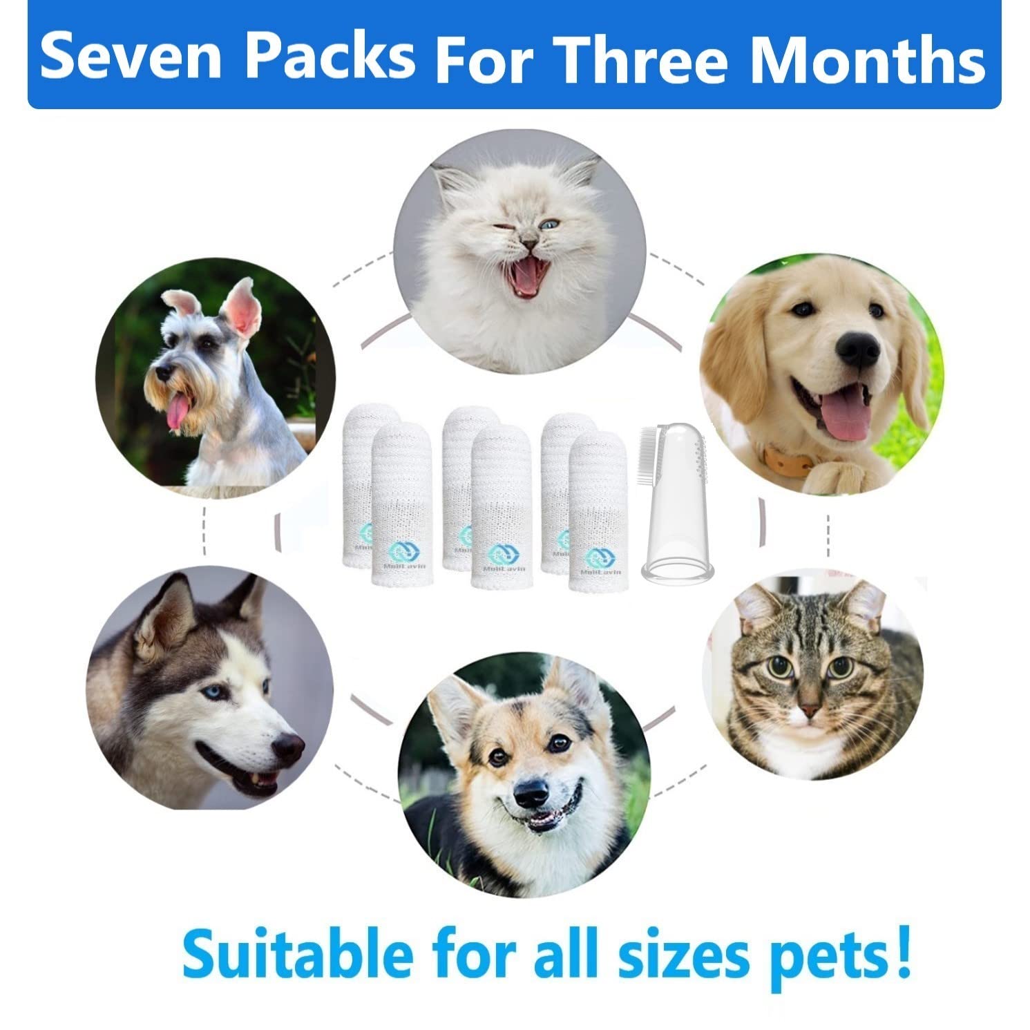 MoiiLavin Pet Toothbrush for Small to Large Dogs Cats,Soft High Grade Finger Toothbrush,Teeth Oral Cleaning,Dental Care, 1 Set f