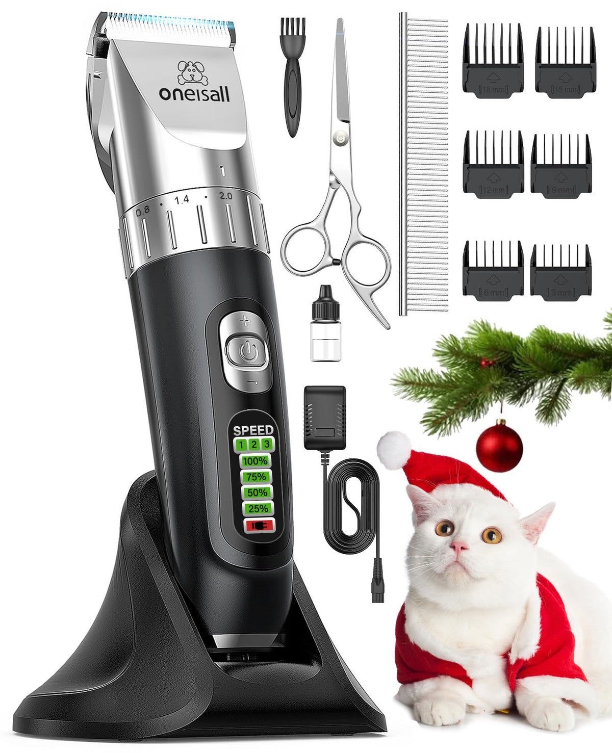 Oneisall Cat Hair Trimmer,Quiet Cat Clippers For Matted Hair,Cordless Cat Grooming Kit With Comb,3 Speed Cat Shavers For Matted Long Hair