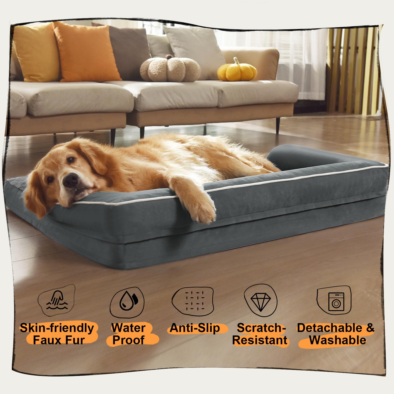 Extra Large Dog Bed-Orthopedic Waterproof XL Dog Bed for XLarge Extra Big Dogs - Foam Couch Sofa Washable with Removable Cover-D