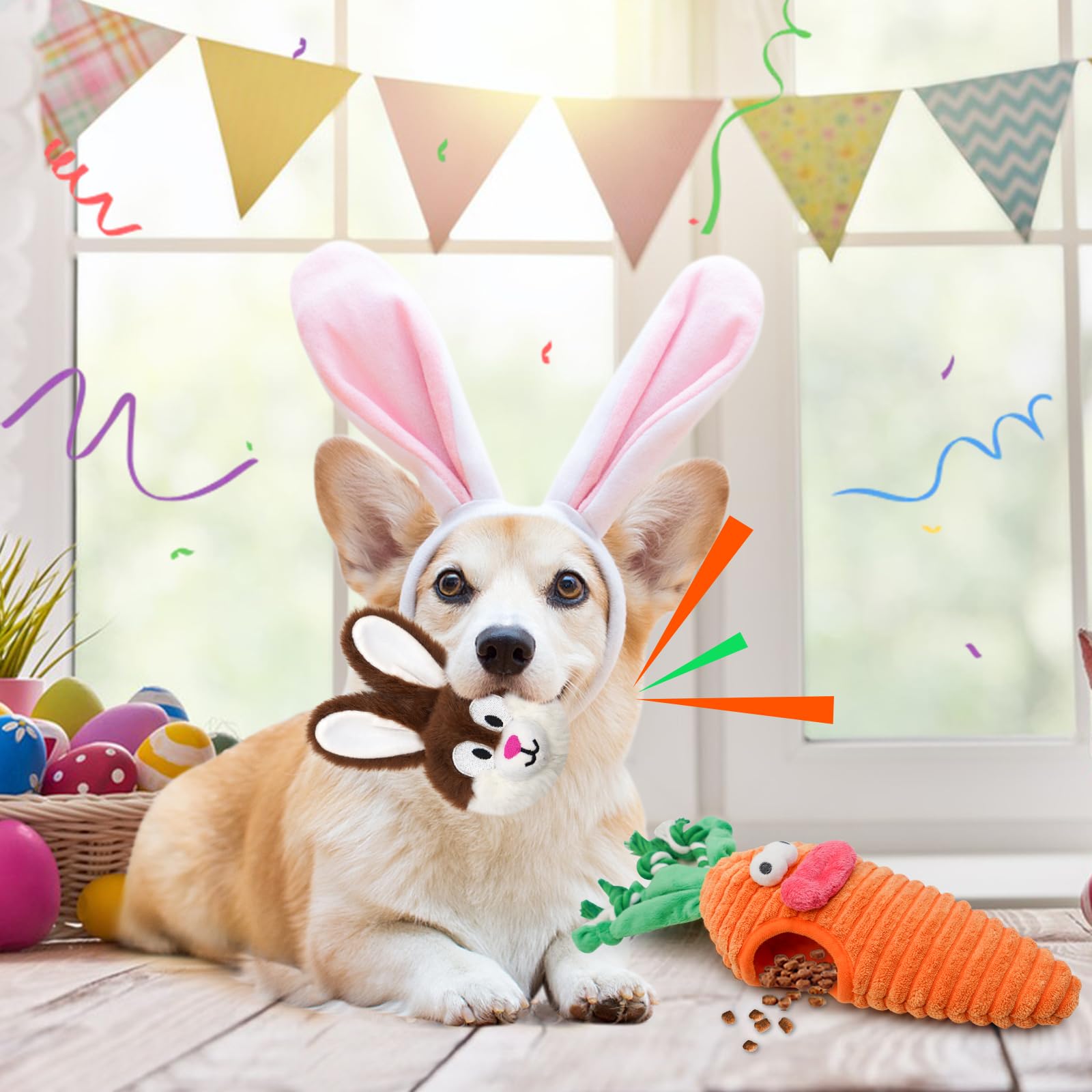 Lepawit Easter Dog Toys, Hide And Seek Dog Toys, Squeaky Puzzle Dog Toy For Small And Medium Dogs, Interactive Cute Bunny And Ca