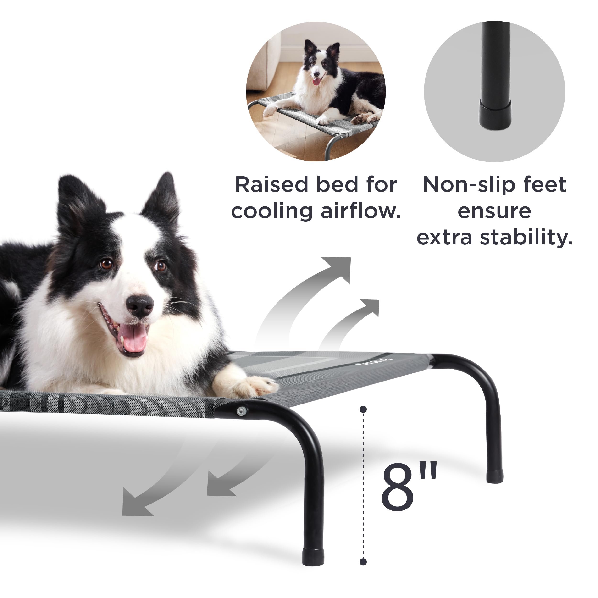 Bedsure Large Elevated Cooling Outdoor Dog Bed - Raised Dog Cots Beds For Large Dogs, Portable Indoor & Outdoor Pet Hammock Bed With Skid-Resistant Feet, Breathable Mesh, Striped Grey, 49 Inches