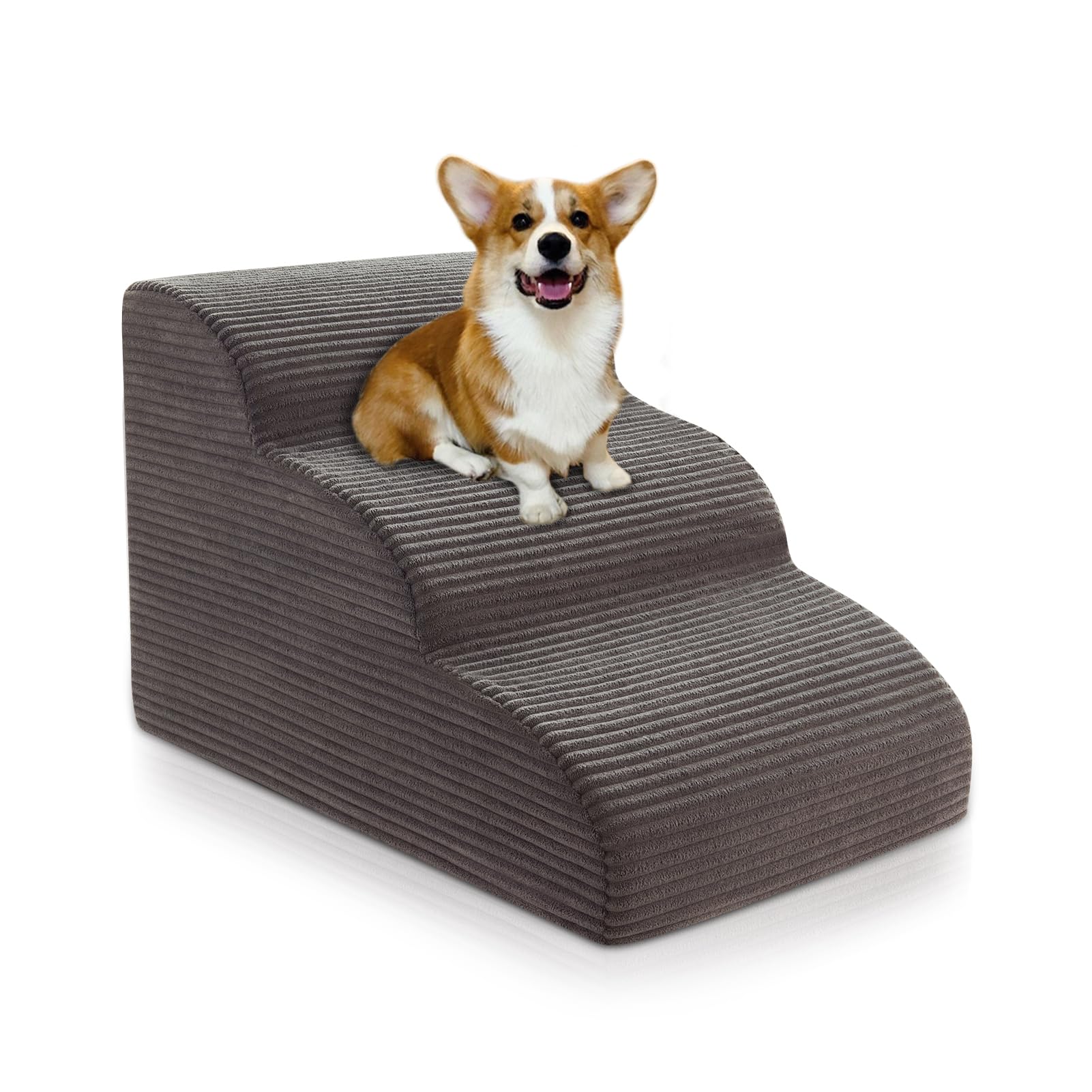 Curved Dog Stairs Ramp for Beds Couches and Chair, 15.7 H, 3-Step Dog Steps for Small Dogs, Pet Stairs for Cats with Non-Slip, R