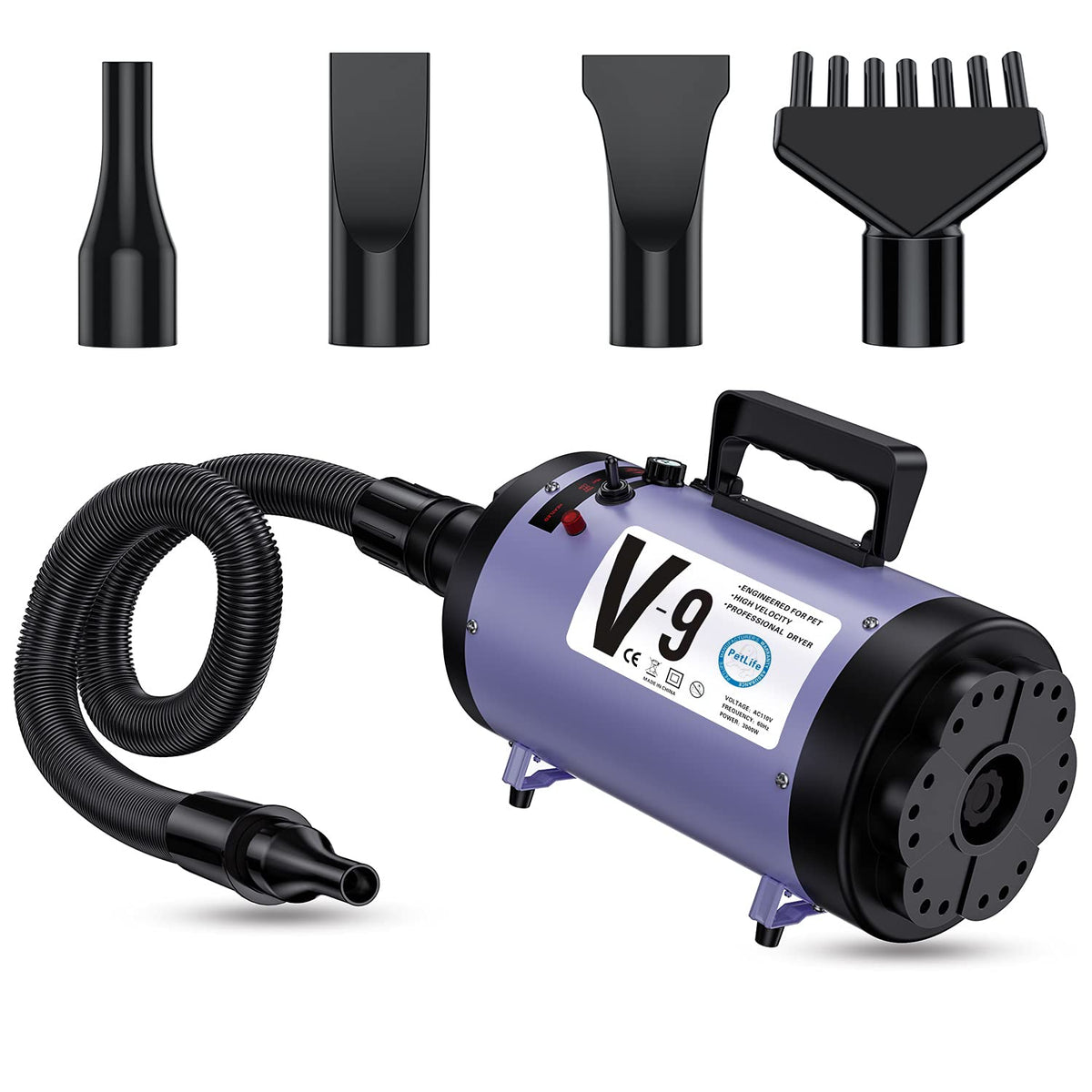 Professional Dog Grooming Dryer With Heater, 4.3Hp High-Power Dog Blower, Variable Speed Adjustable, Low Noise Pet Hair Dryer For All Breeds(Purple)