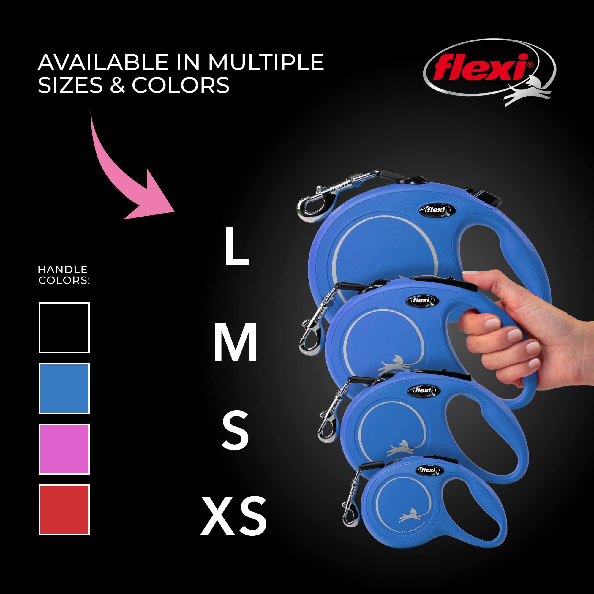 FLEXI Retractable Dog Leash, 16ft Tape for Small Dogs up to 33 lbs, Blue, One-Handed Brake & Lock, Model CL10T5.250.BL.20
